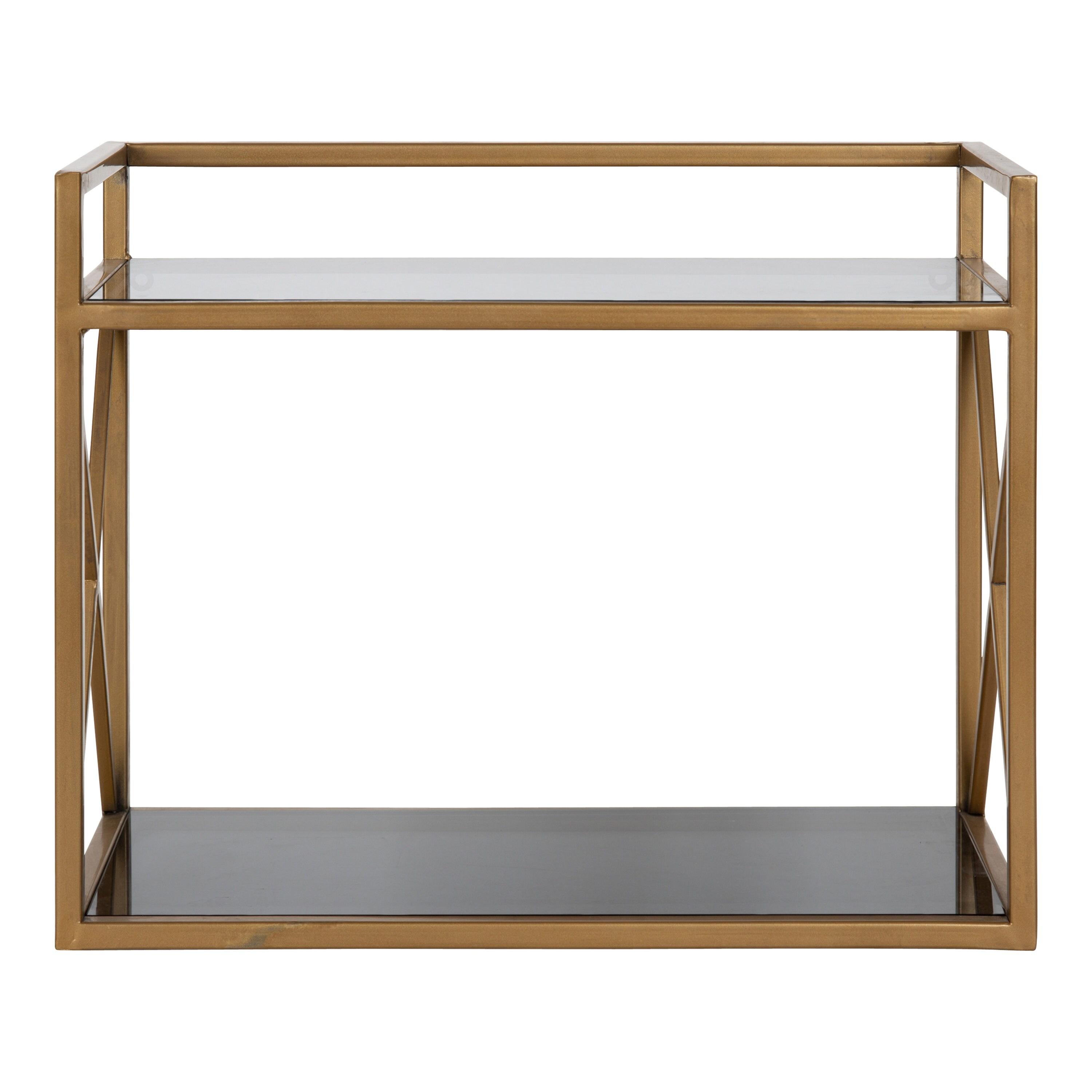 Kate & Laurel 18" x 8" x 15" Blex Metal and Glass Wall Shelf Gold -  All Things Decor: Floating, Tiered Storage