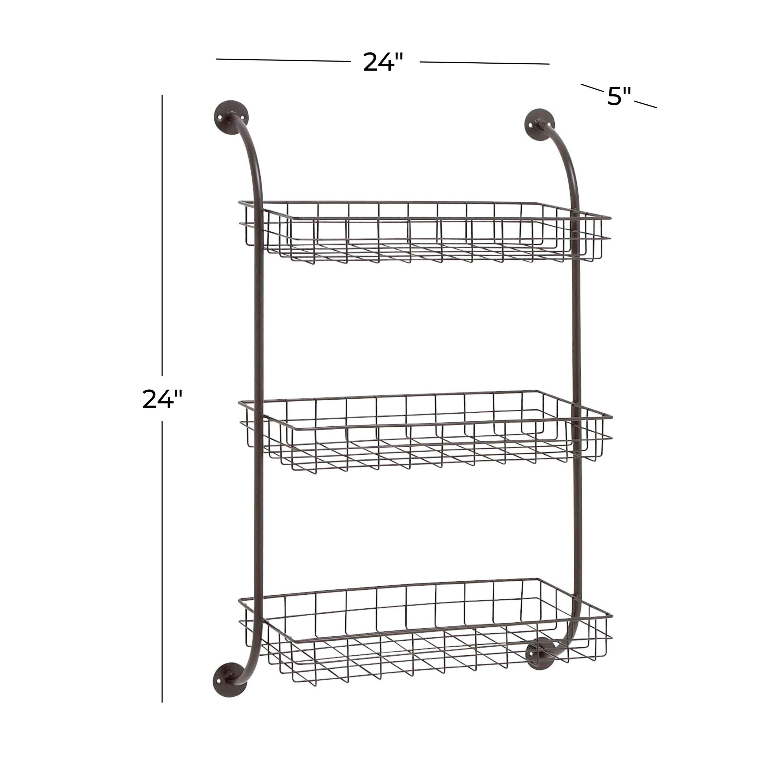 DecMode 21" x 10" 3-Tier Black Wall Shelf with Suspended Baskets