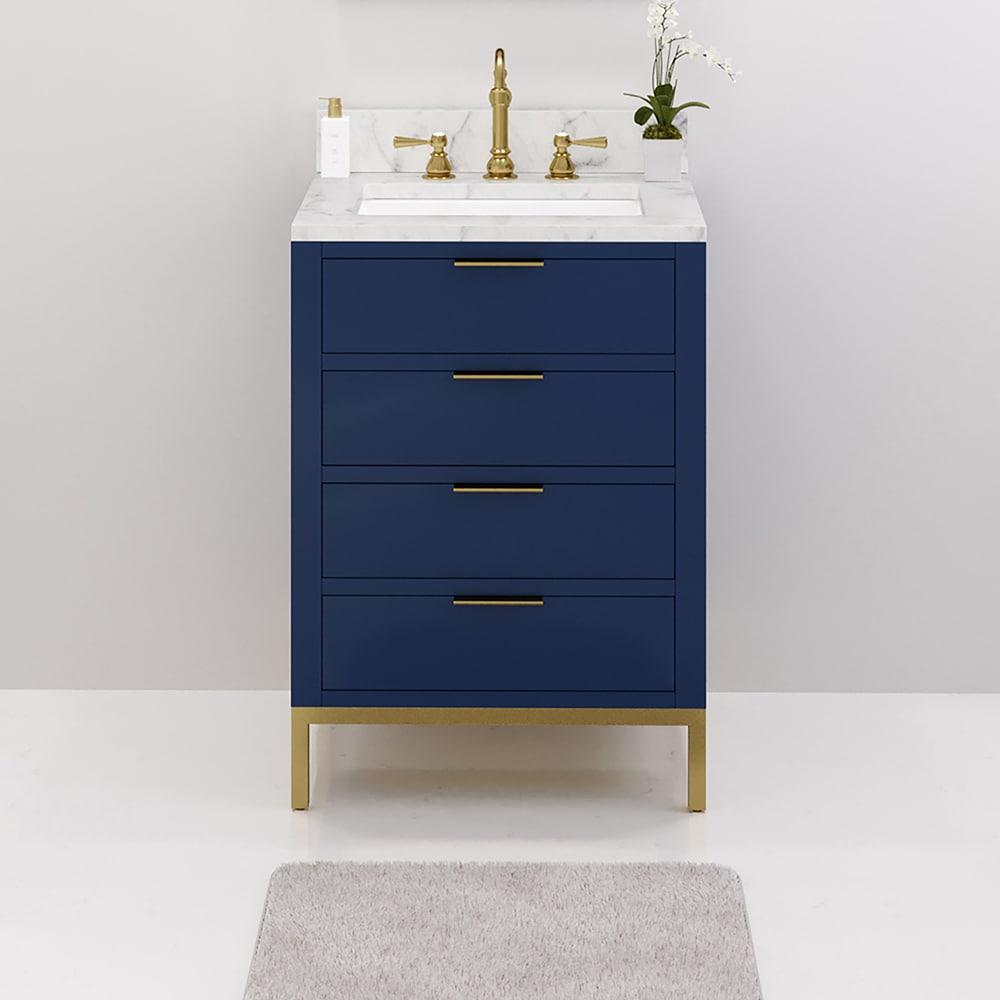 Bristol 24" Monarch Blue Vanity with Carrara Marble Top and Satin Gold Faucet