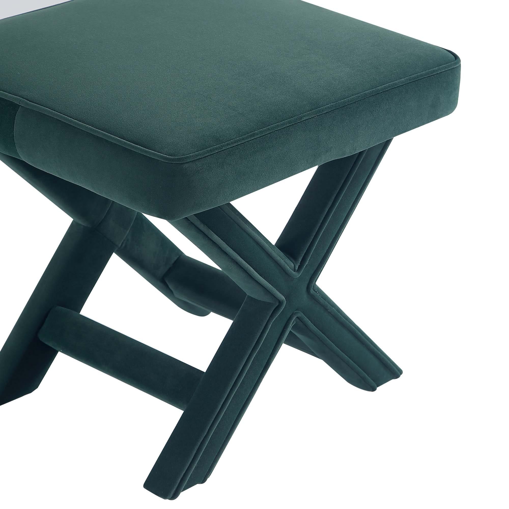 Manhattan Comfort Abigail Velvet Upholstered Ottoman Green: Mid-Century Modern, Padded, Wood Legs