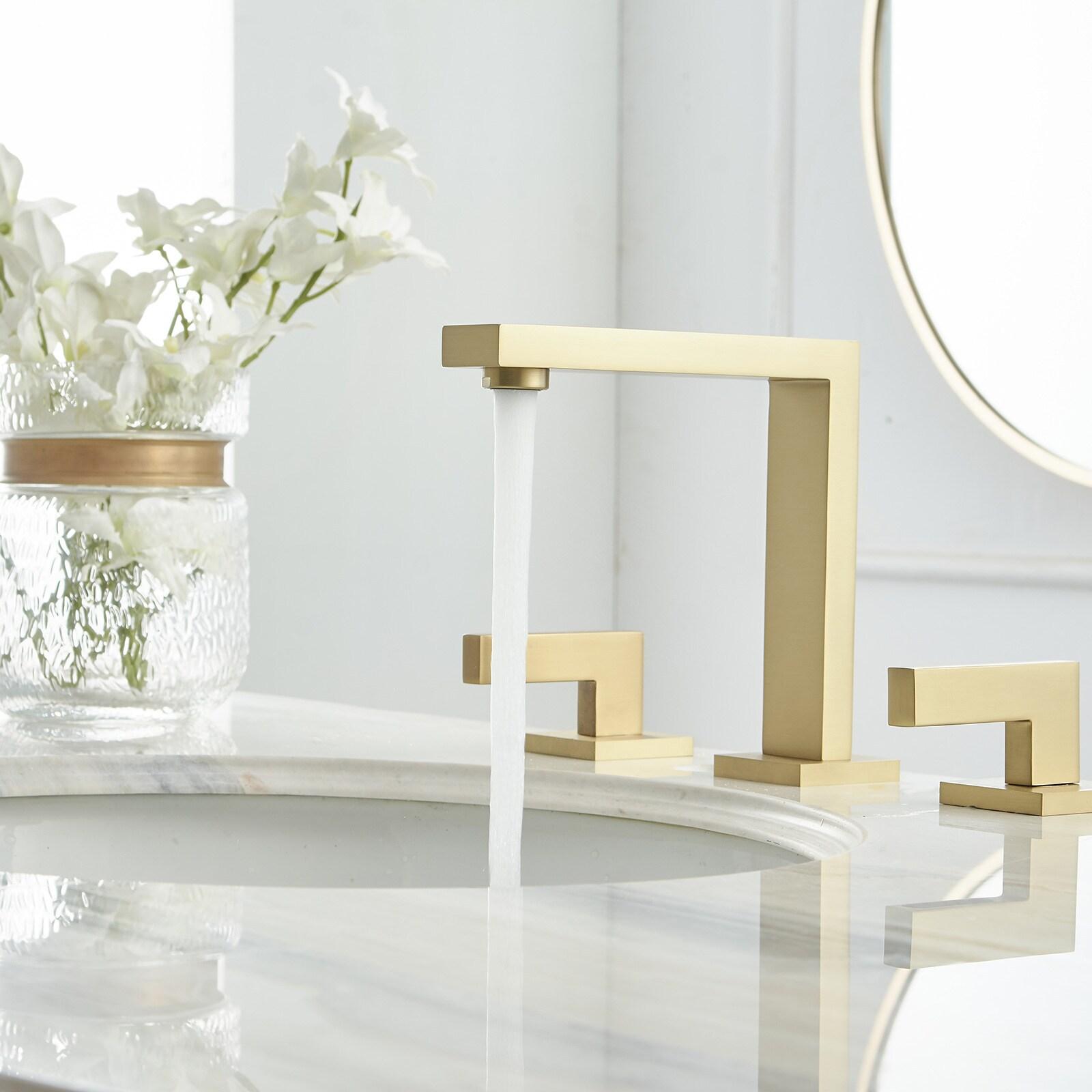BWE Widespread Bathroom Faucet 3 Hole Brushed Gold with Supply Hose Bathroom Faucets for Sink 2-Handle 3 Pieces 8 Inch Basin Lavatory Mixer Tap Lead-Free
