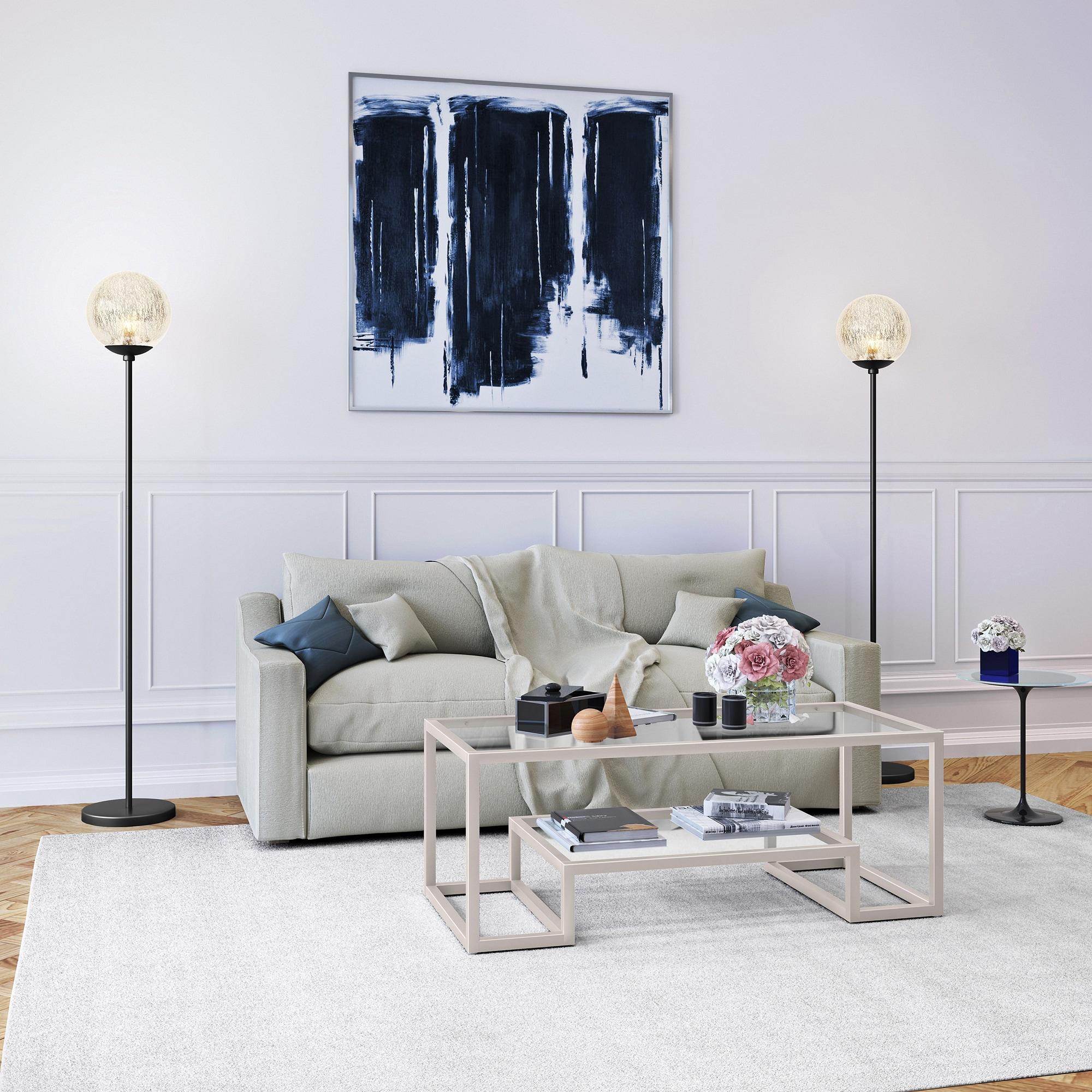 Evelyn&Zoe Oula 66" Tall Floor Lamp with Glass Shade, Blackened Bronze/Mercury Glass