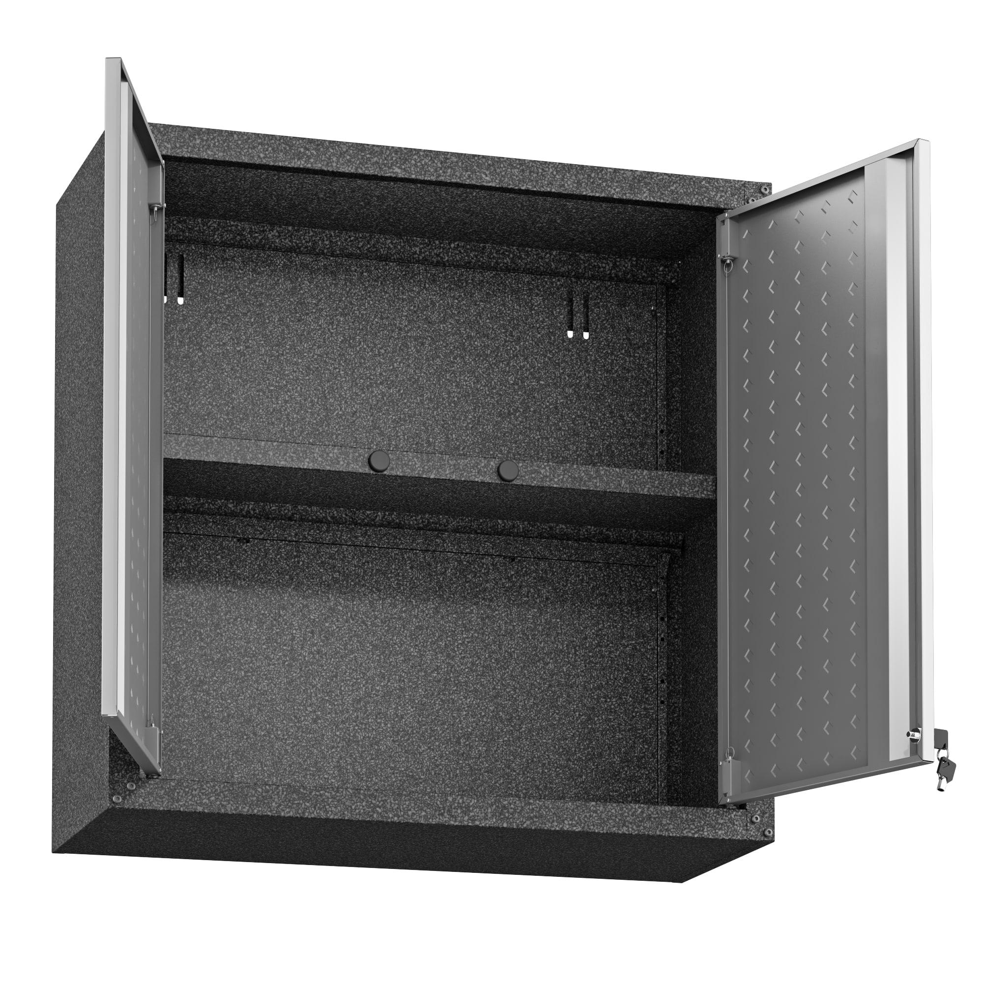 Fortress 30" Floating Textured Metal Garage Cabinet with Adjustable Shelves in Grey - Set of 2