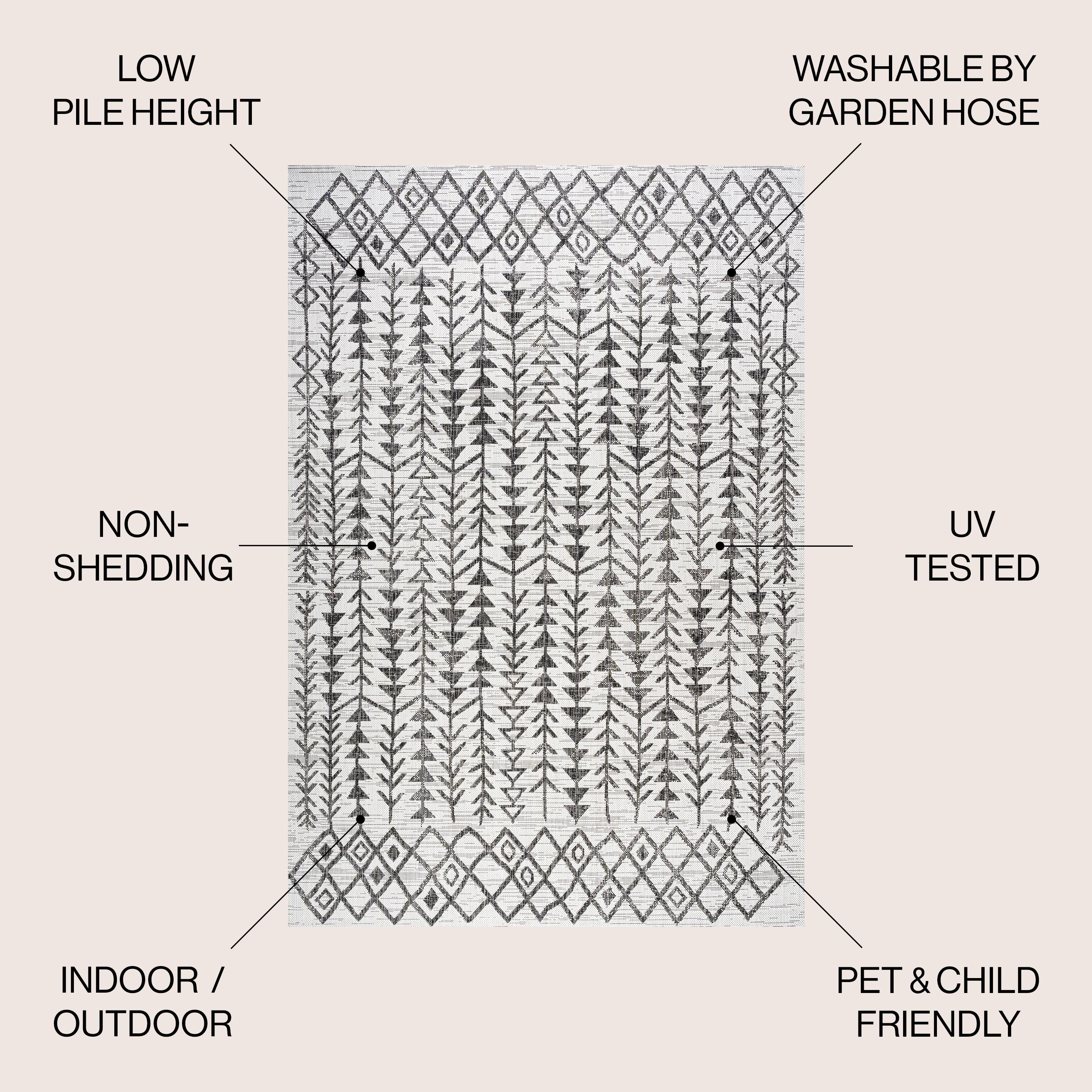 4'x6' Tokay Bohemian Geometric Indoor/Outdoor Area Rug, Ivory/Black - JONATHAN Y