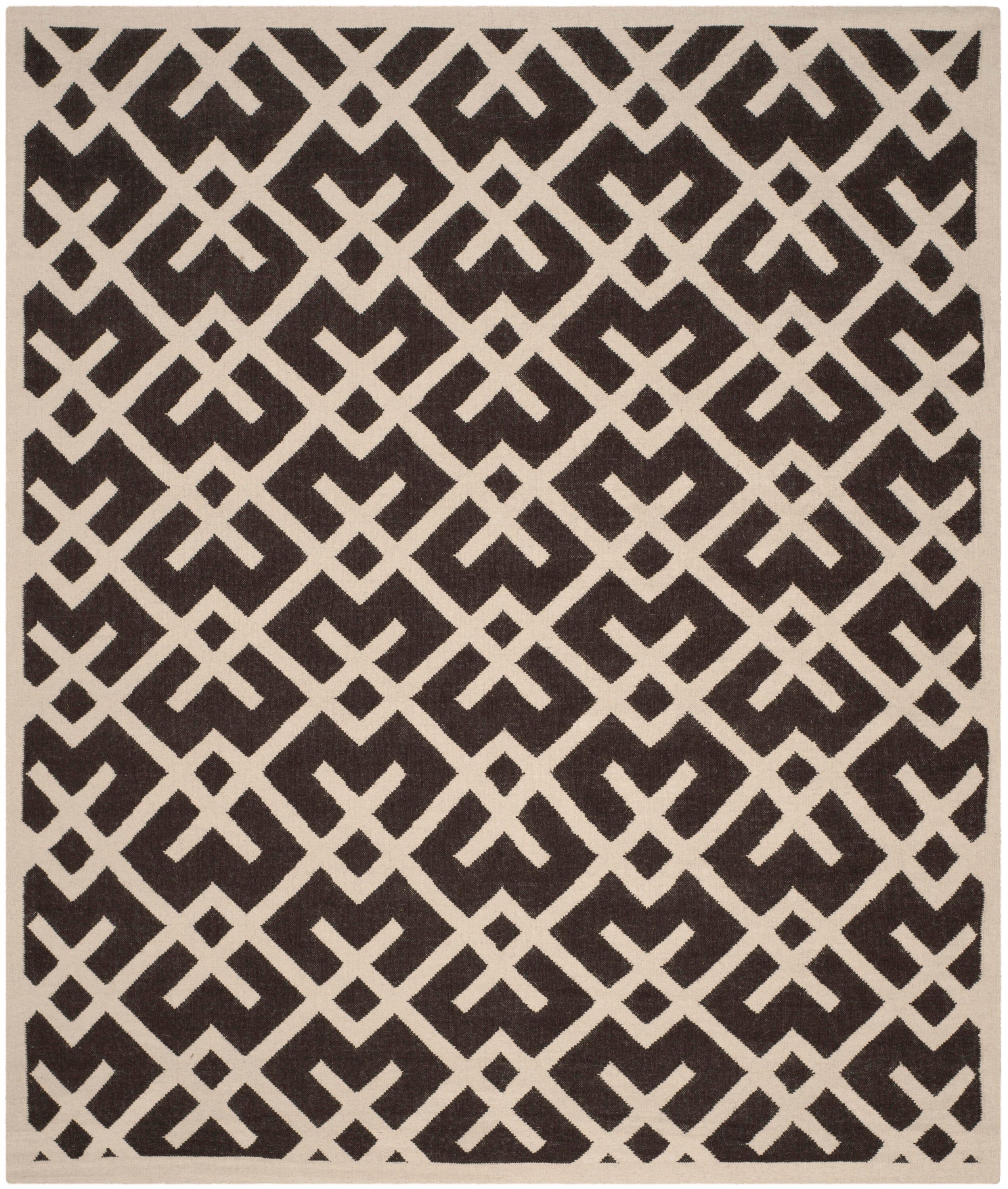 SAFAVIEH Dhurrie Brianna Geometric Moroccan Wool Area Rug, Brown/Ivory, 8' x 10'