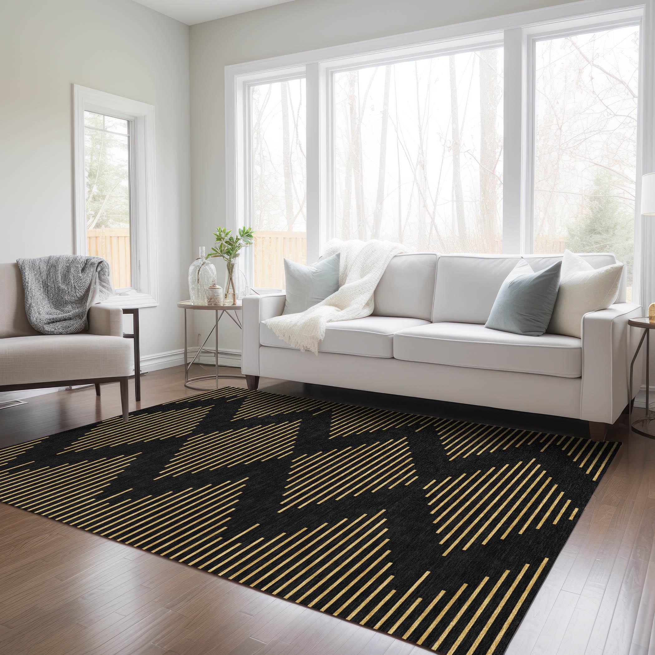 Machine Washable Indoor/Outdoor Chayden ACN1017 Black Rug