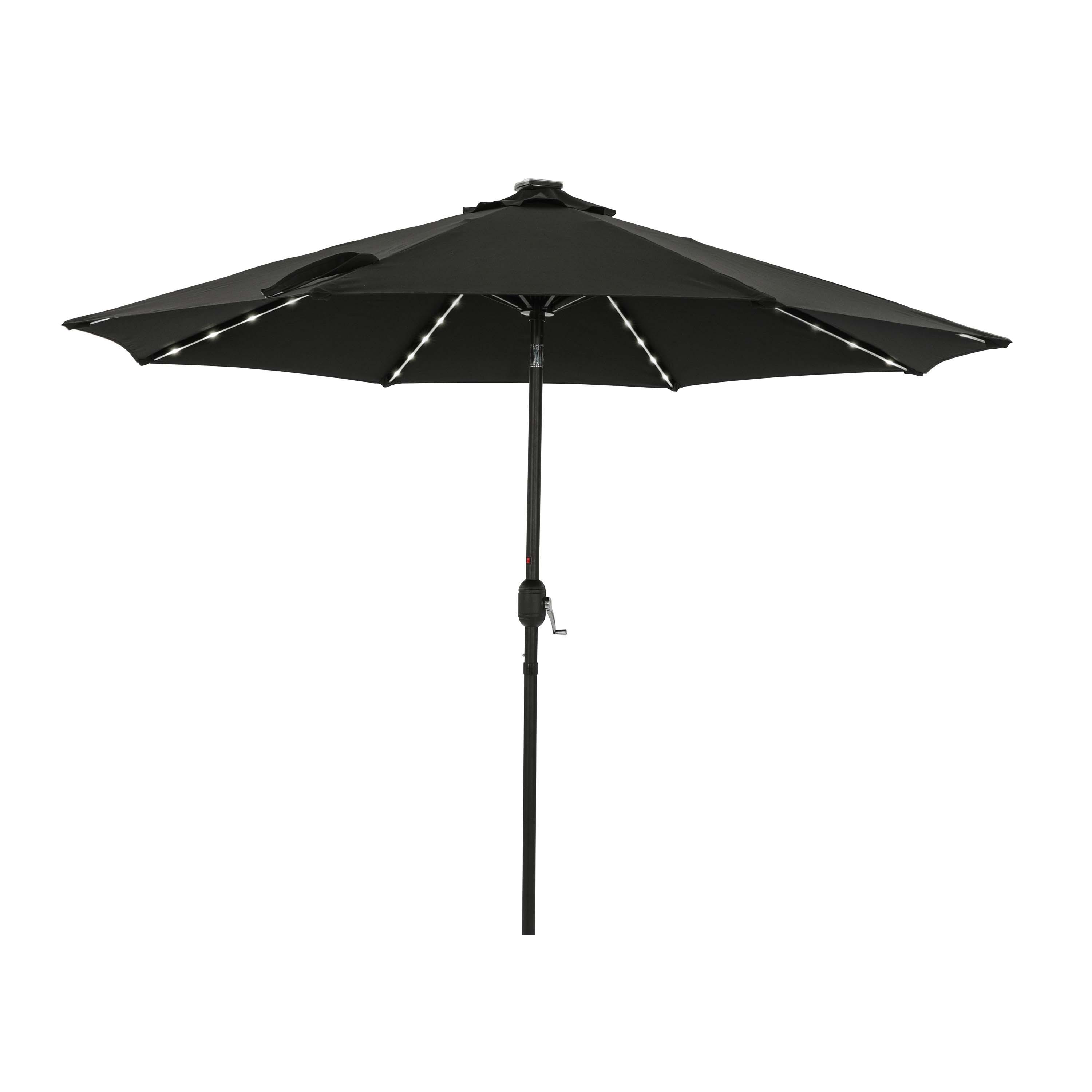 9' x 9' Mirage II Fiesta Market Patio Umbrella with Solar LED Tube Lights Black - Island Umbrella: Weatherproof, UV Protection, Crank Lift