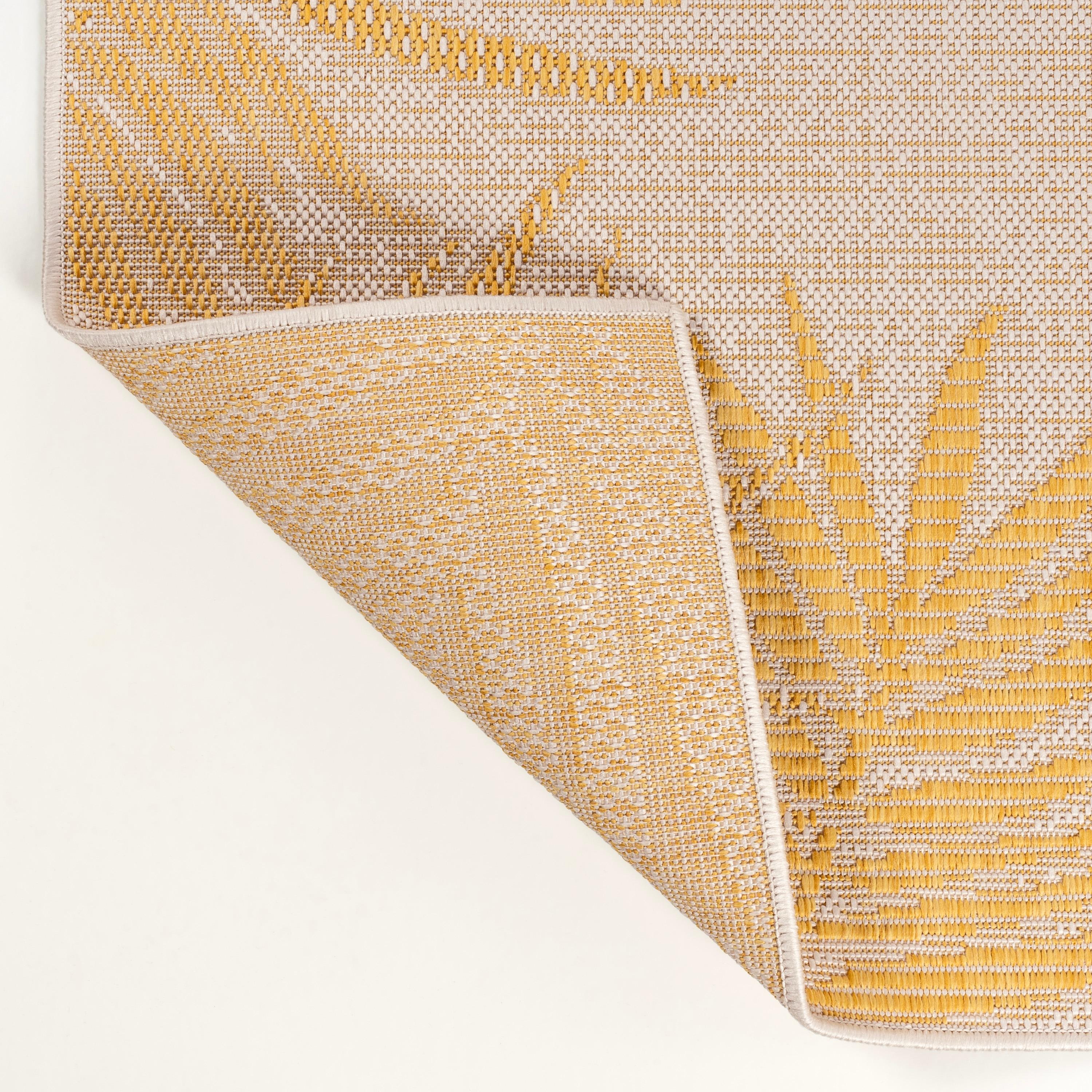 JONATHAN Y Isla Coastal Cottage Palm Frond Border Yellow/Cream 3 ft. x 5 ft. Indoor/Outdoor Area Rug