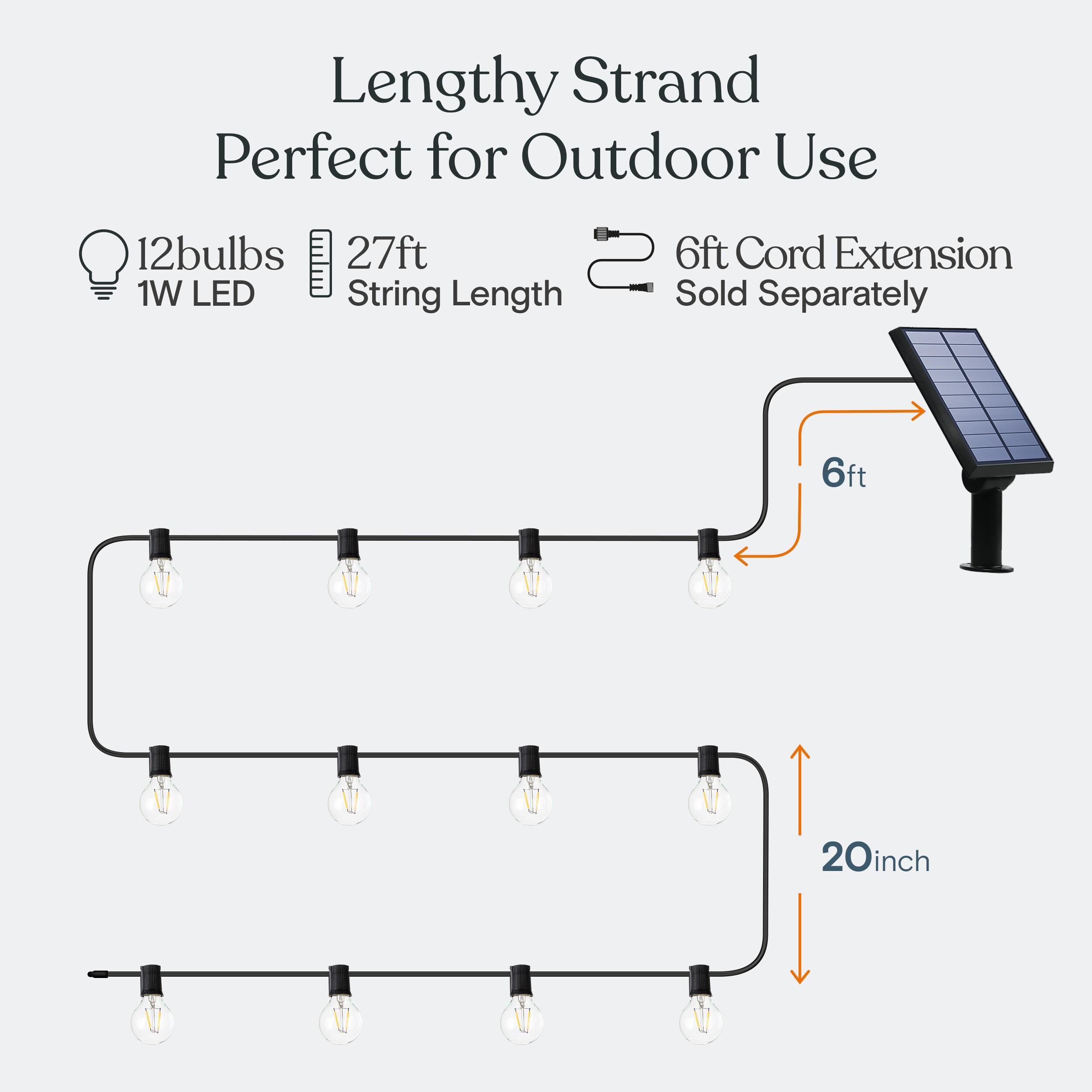 27 Ft Solar Powered Outdoor Globe String Lights with White LED Bulbs