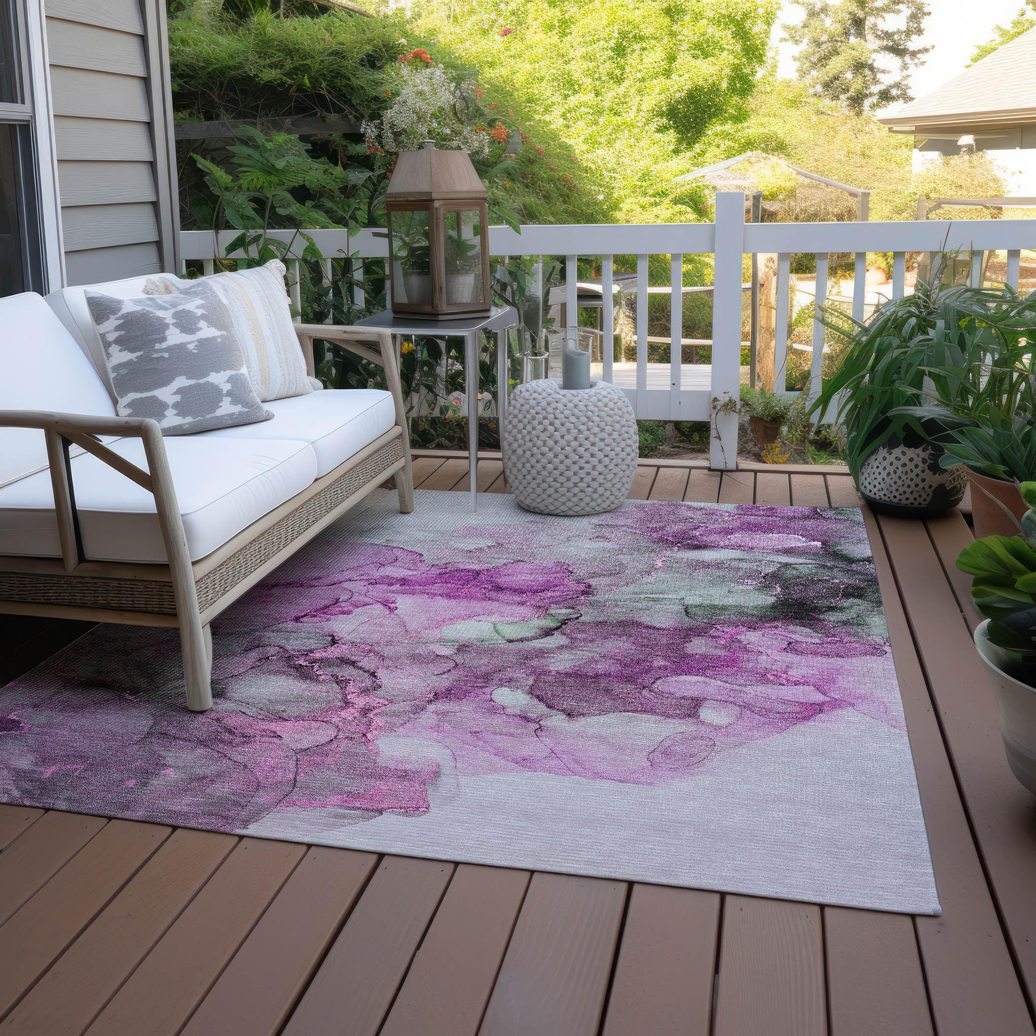 Pink Watercolor Pattern Machine Washable Synthetic Rug