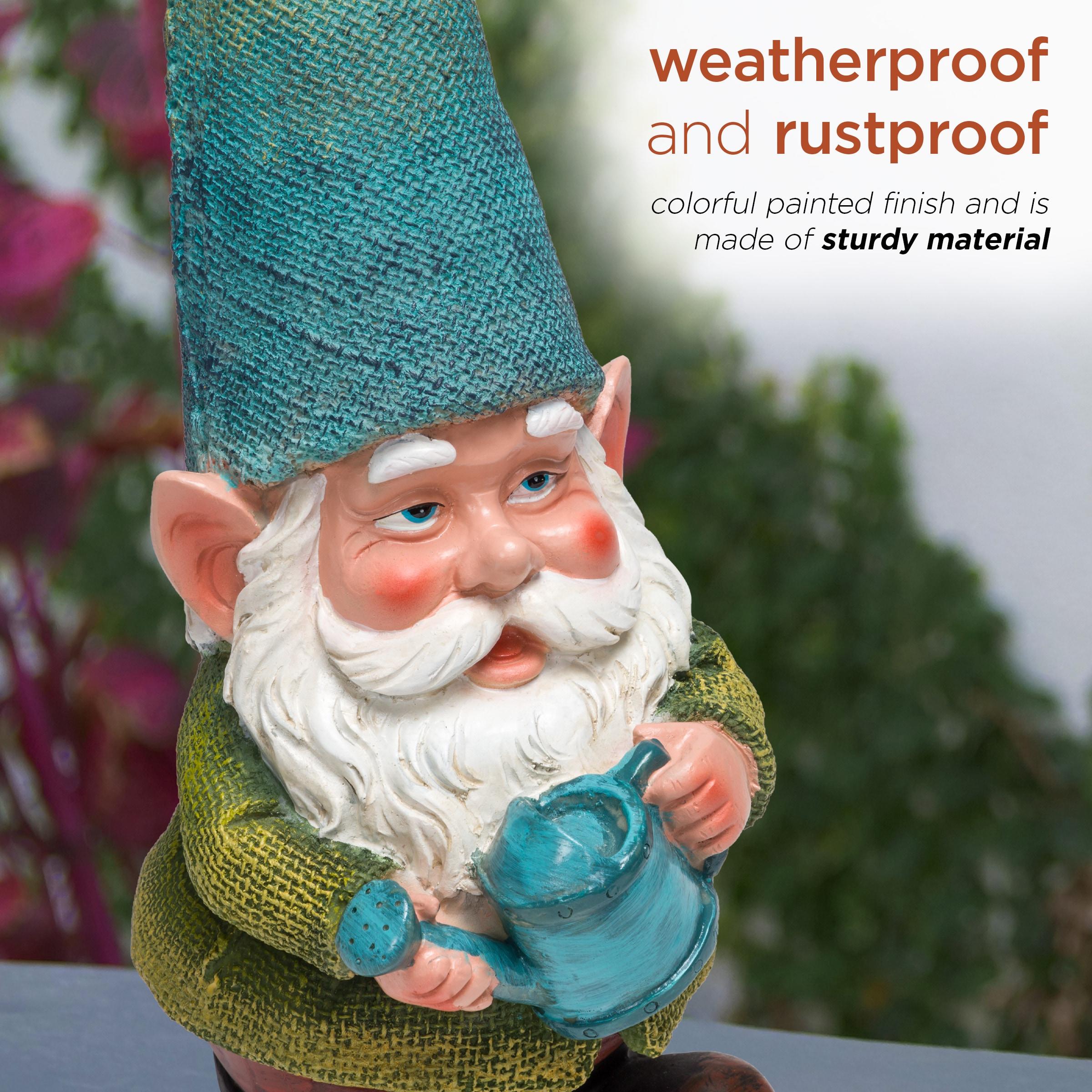 15" Outdoor Polyresin Garden Gnome with Watering Can - Alpine Corporation: Weatherproof Yard Decor