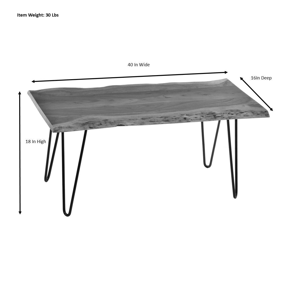 Carolina Living Langdon Live Edge Coffee Table/Bench Elm/Gold: Rectangular Acacia Top, Metal Frame, Non-Toxic Finish