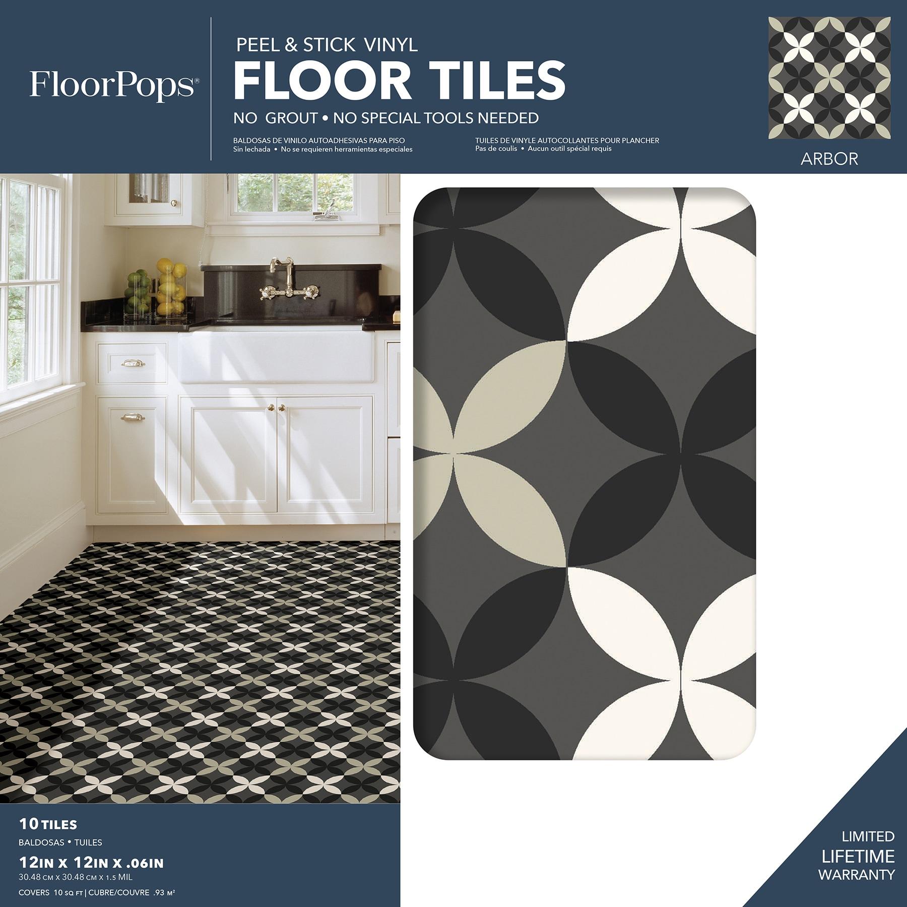 4'x5' Set of 20 Arbor Peel & Stick Floor Tiles Black/Gray - FloorPops: Vinyl Mosaic Flooring, Stain-Resistant