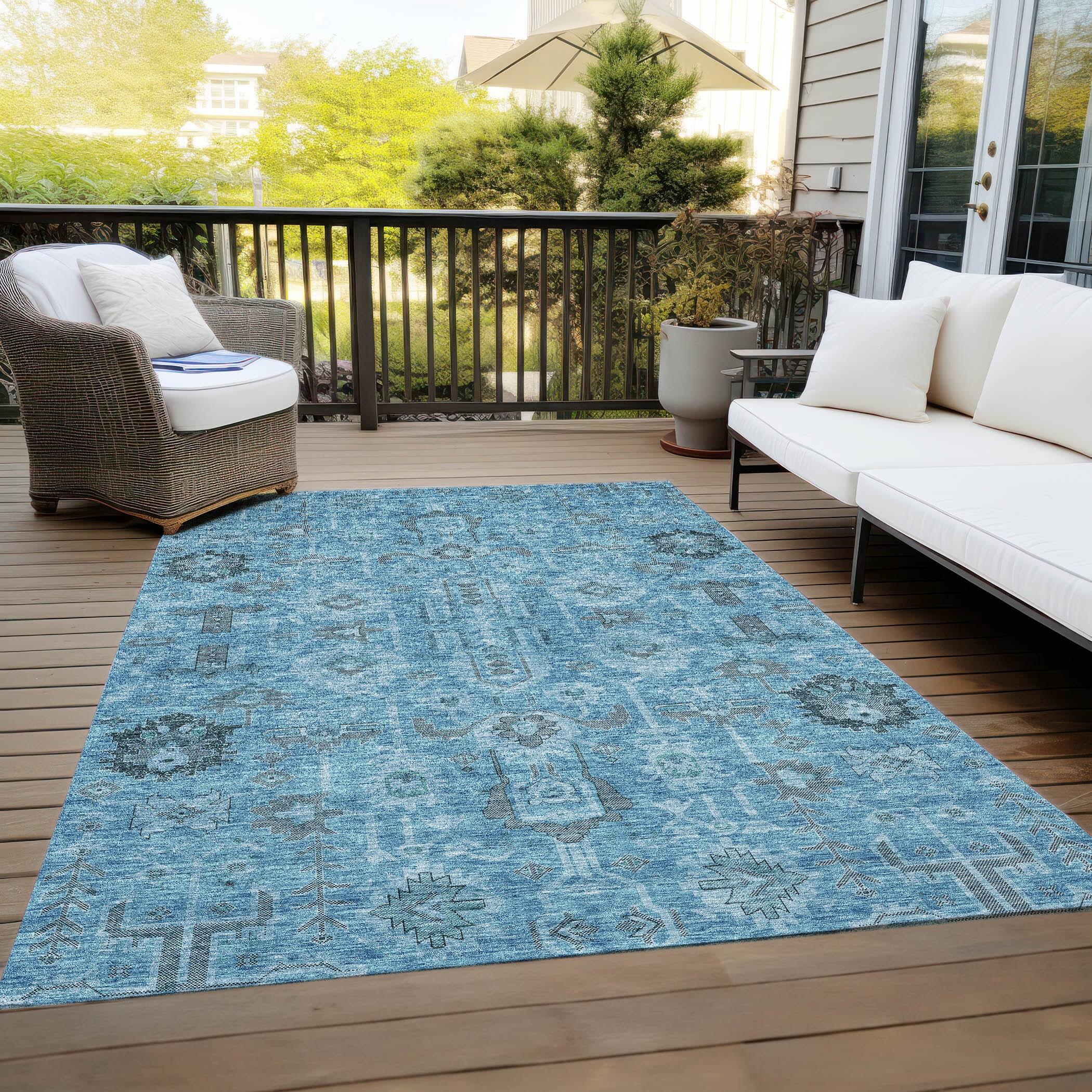 Addison Rugs Chantille Indoor/Outdoor Traditional Oriental Blue Washable Rectangle Rug, 2'6" x 3'10"