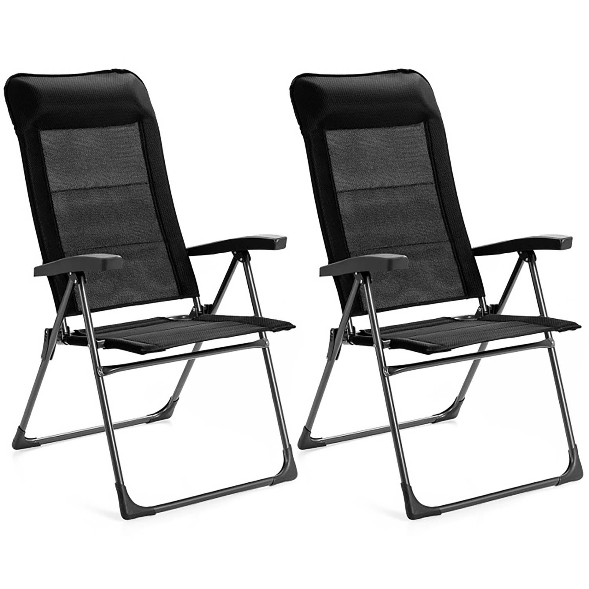 Costway 2PCS Patio Folding Dining Chairs Portable Camping Headrest Adjust Black