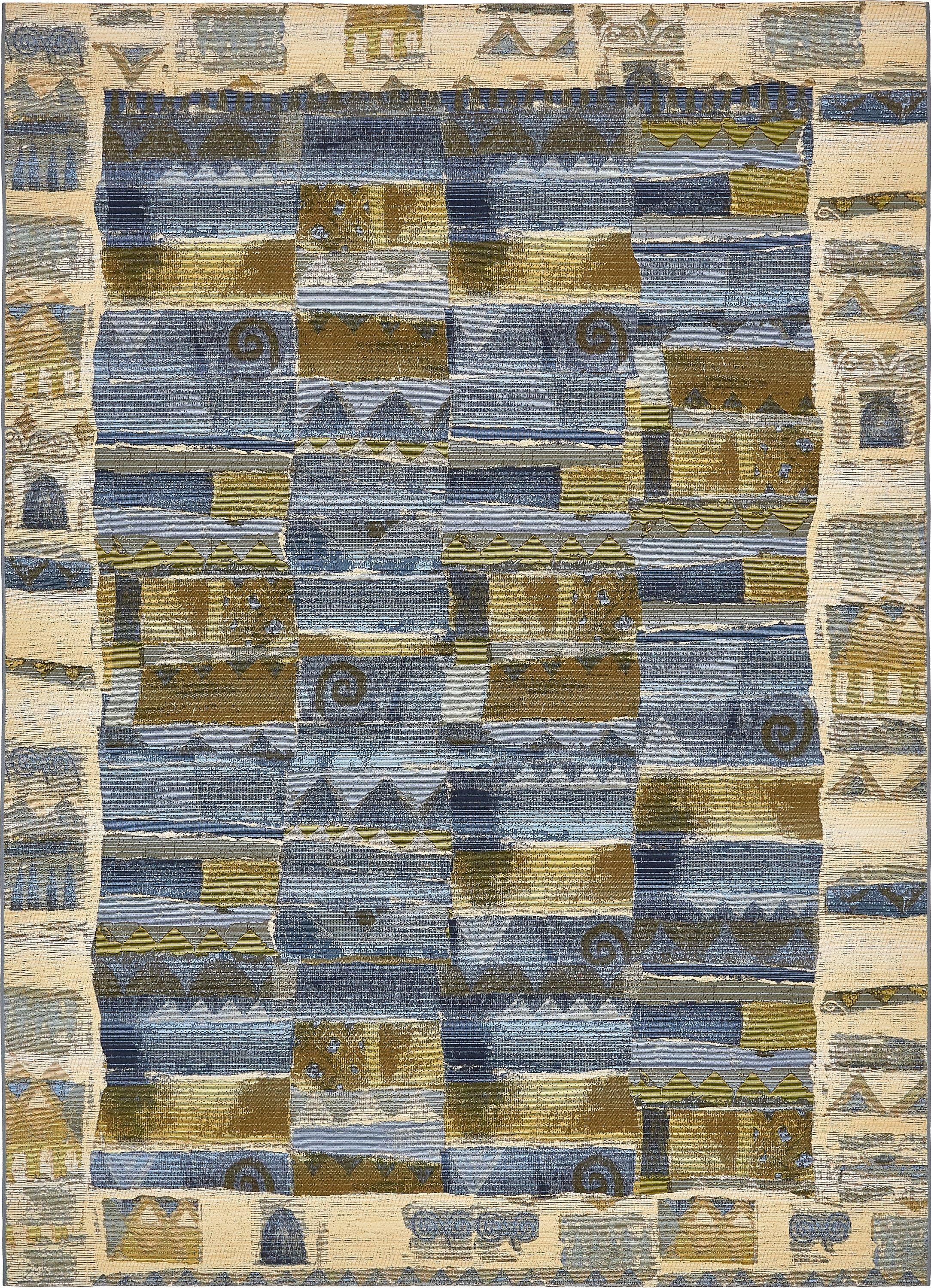 Unique Loom Outdoor Modern Collection Area Rug - Glyph (8' x 11' 4" Rectangle Blue/Beige)