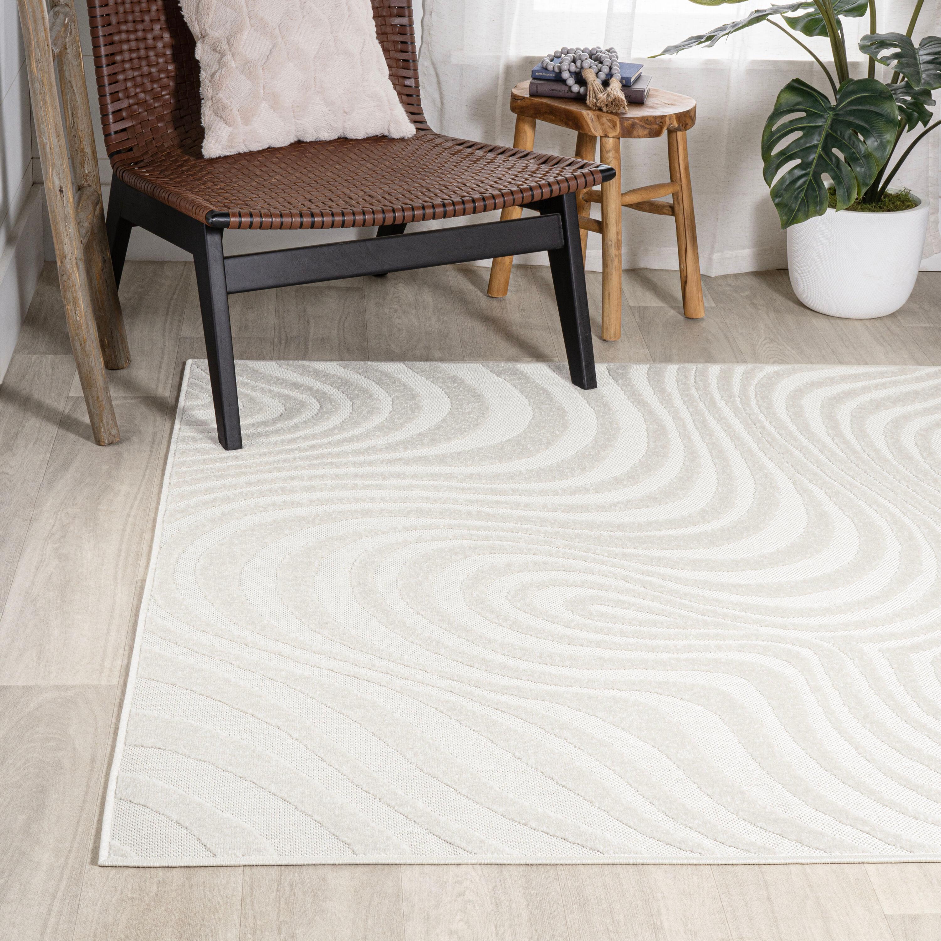 JONATHAN Y Maribo High-Low Abstract Groovy Striped Cream/Ivory 8 ft. x 10 ft. Indoor/Outdoor Area Rug