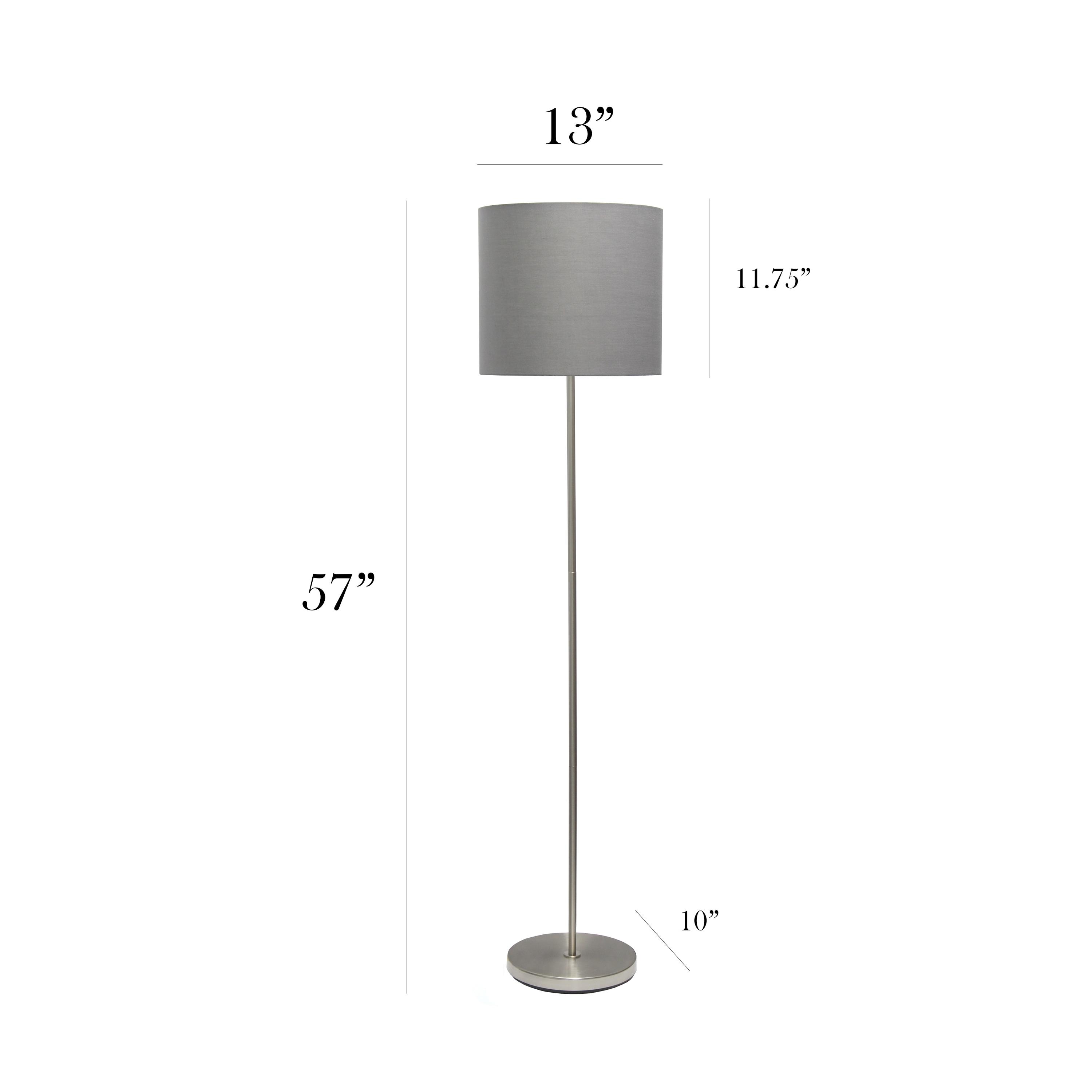 Simple Designs Drum Shade Floor Lamp Gray : Brushed Nickel Finish, Cotton Shade, ETL Listed, Modern Decor