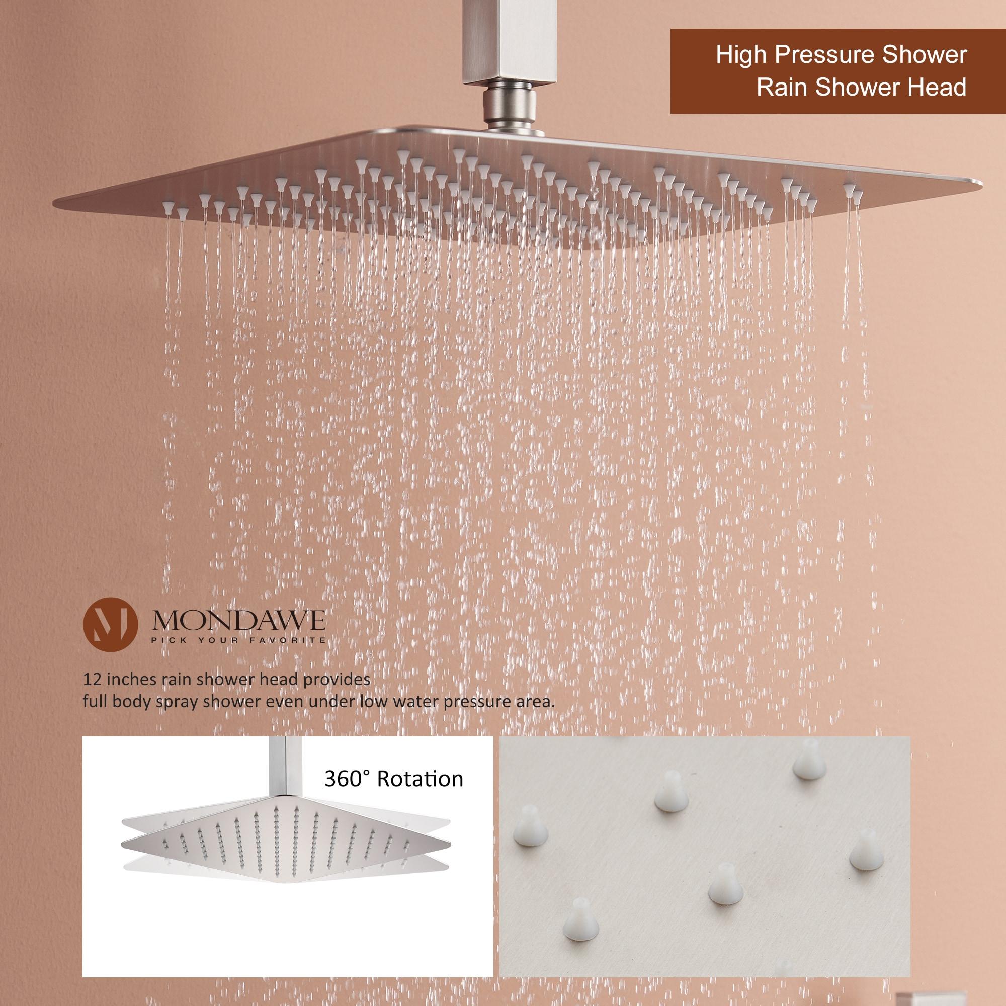 LED Display 3 Spray Patterns 12in. Ceiling Mount Fixed and Handheld Shower Head in Brushed Nickel 2.5 GPM Valve Included