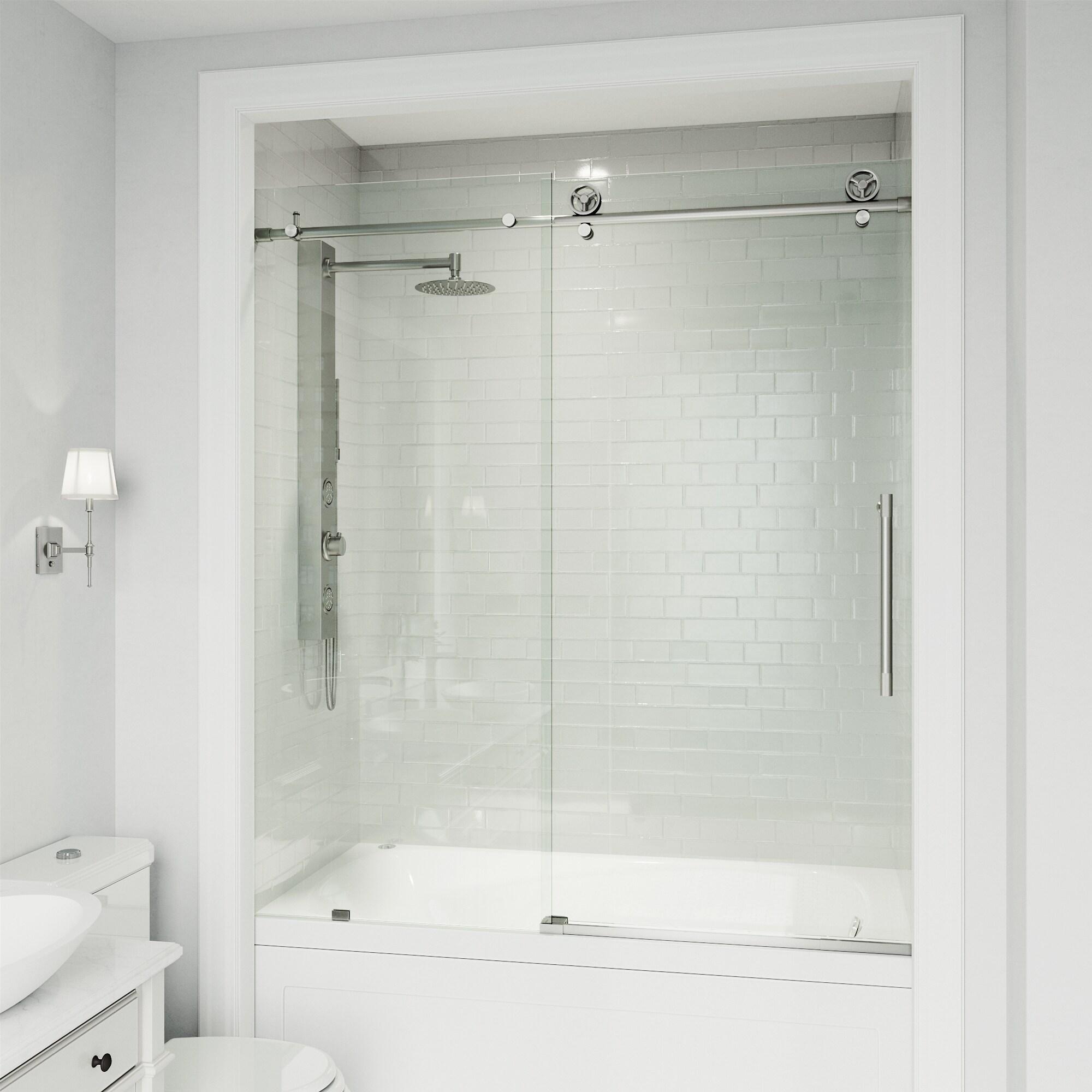 Cass 56-60" W x 66" H Sliding Frameless Tub Door with 3/8" Clear Glass