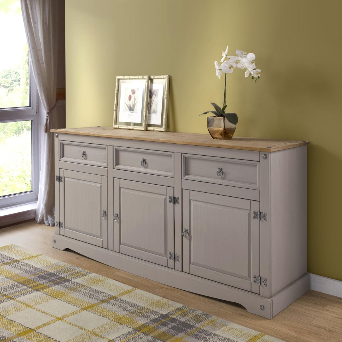 65.91 x 31.73 x 16.93 in. Cottage Series Wood Buffet Sideboard, Corona Gray