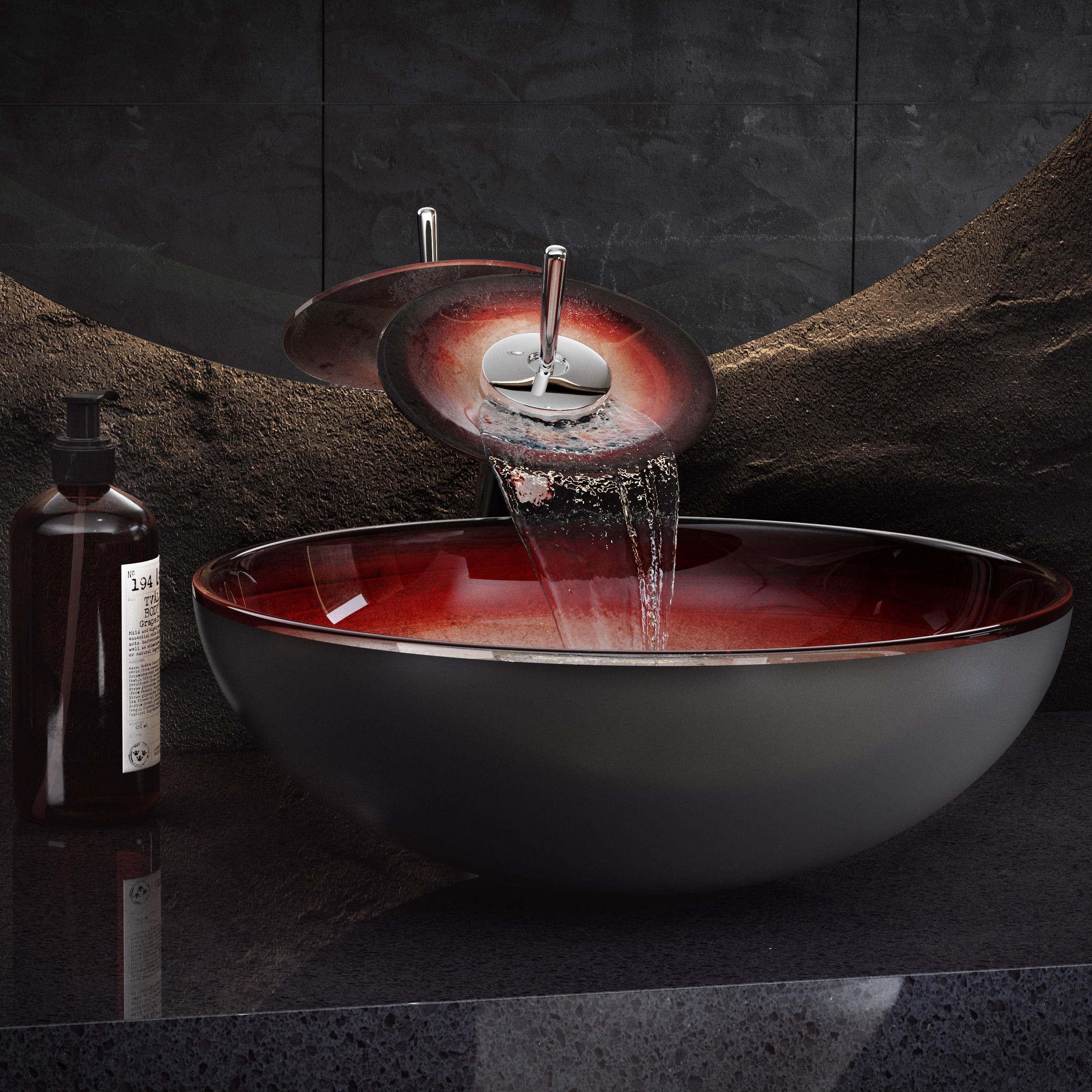 Cascade Rectangular Glass Vessel Sink with Faucet