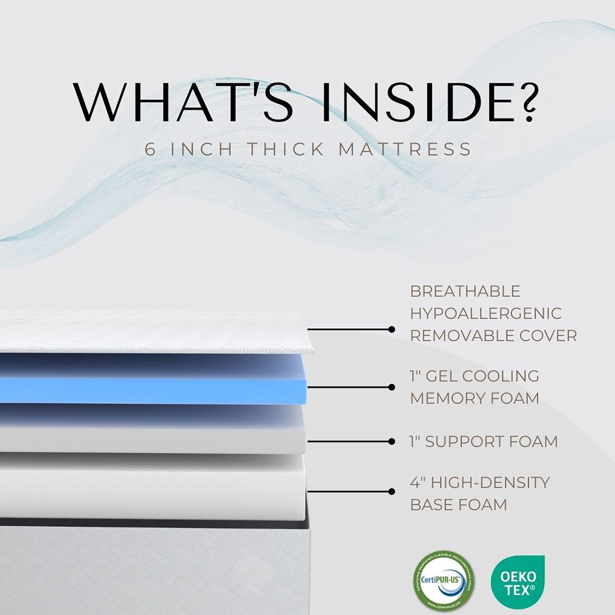 L’Baiet 6” Gel Memory Foam Mattress, Twin Size / Bed in a Box / Medium Firm / Breathable Cooling-Gel Comfort Technology / Pressure Relief / Comfy Support / Soft Fabric Cover / CertiPUR-US Certified