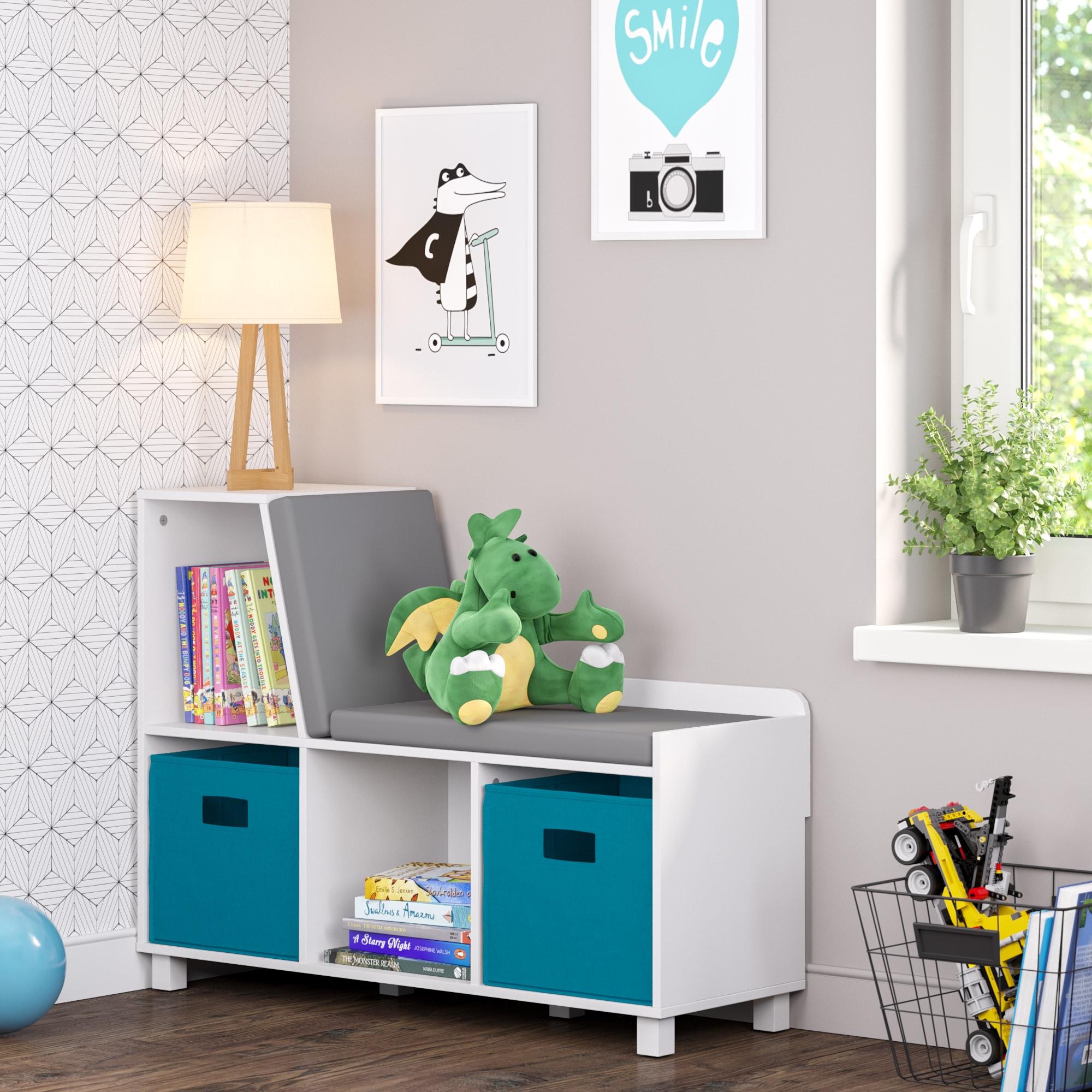 RiverRidge Home RiverRidge Kids Reading Book Nook Cushioned Toy Storage Bench with Cubby Organizers