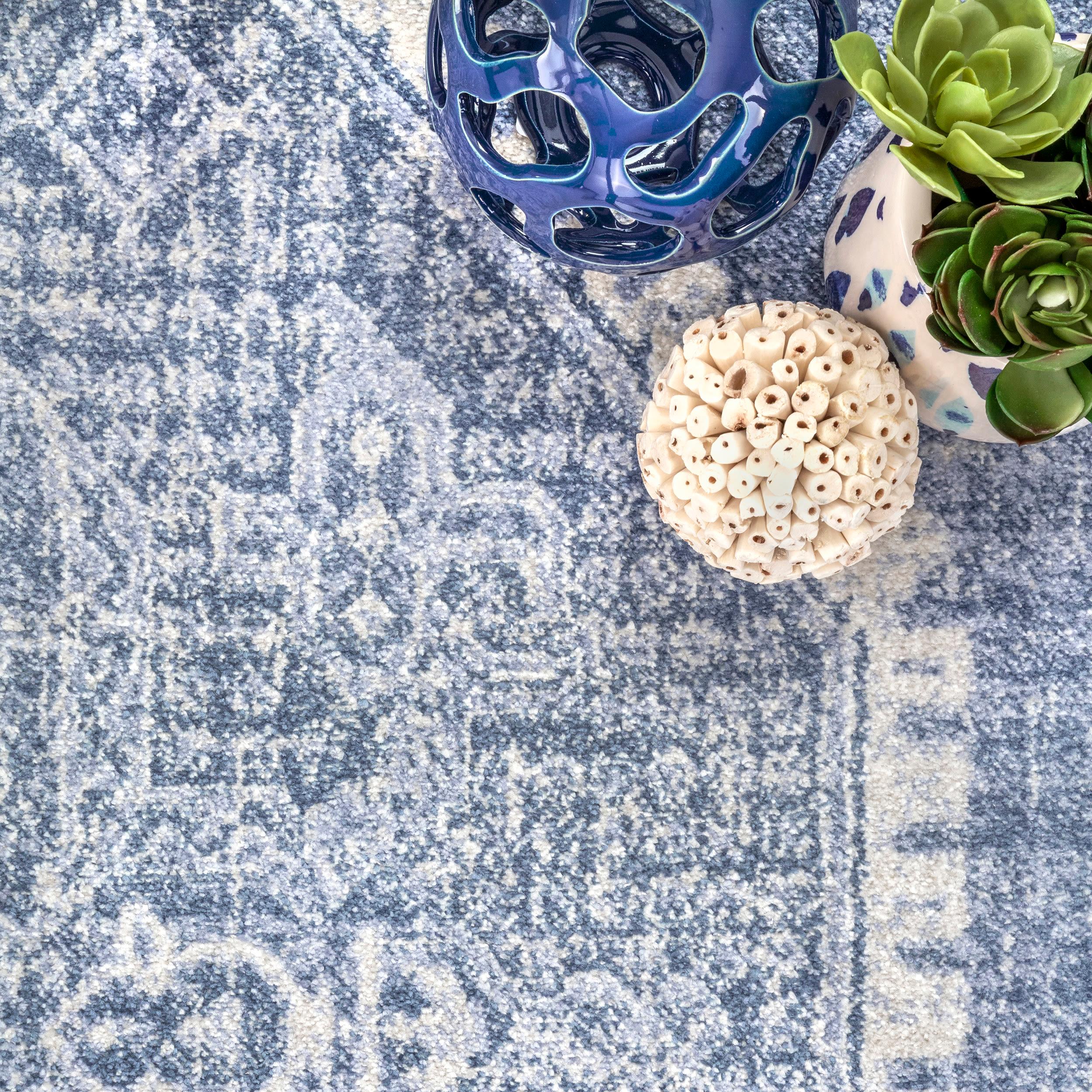 Nuloom Isla Medallion 4x6 Indoor Area Rug for Living Room Bedroom Dining Room Kitchen, Blue/Ivory
