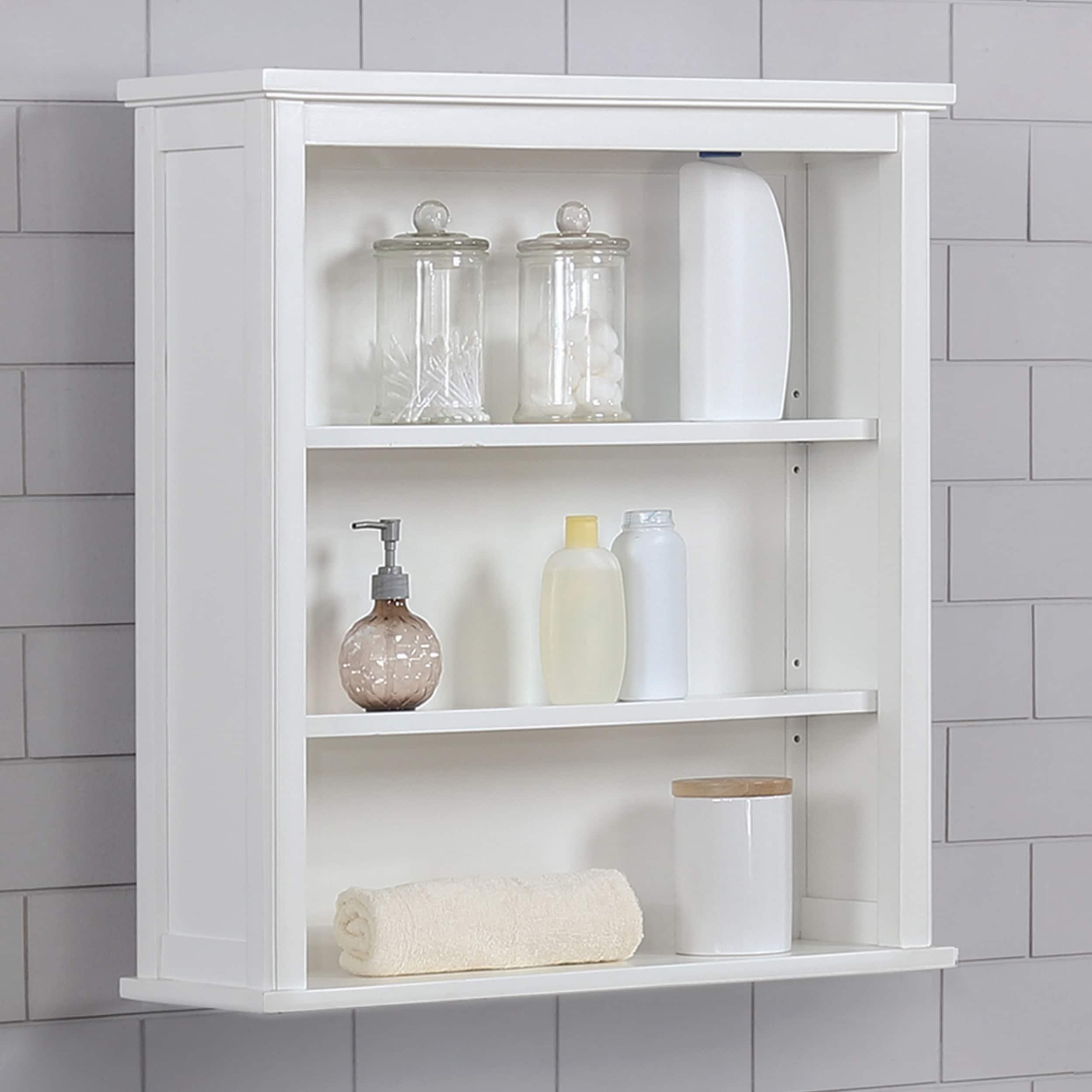 Dorset Wall Mounted Bath Storage Cabinet with Two Open Shelves White - Alaterre Furniture: Hardwood Construction, No Assembly Required