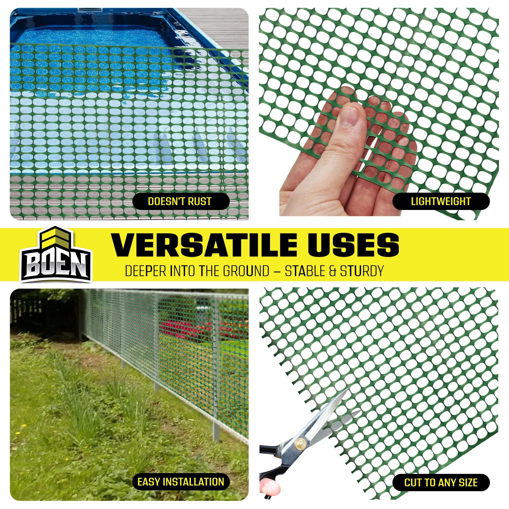 BOEN 4' x 50' Green Temporary Fencing, Mesh Snow Fence, Plastic, Safety Garden Netting, Above Ground Barrier, for Deer, Kids, Swimming Pool, Silt, Lawn, Rabbits, Poultry, Dogs