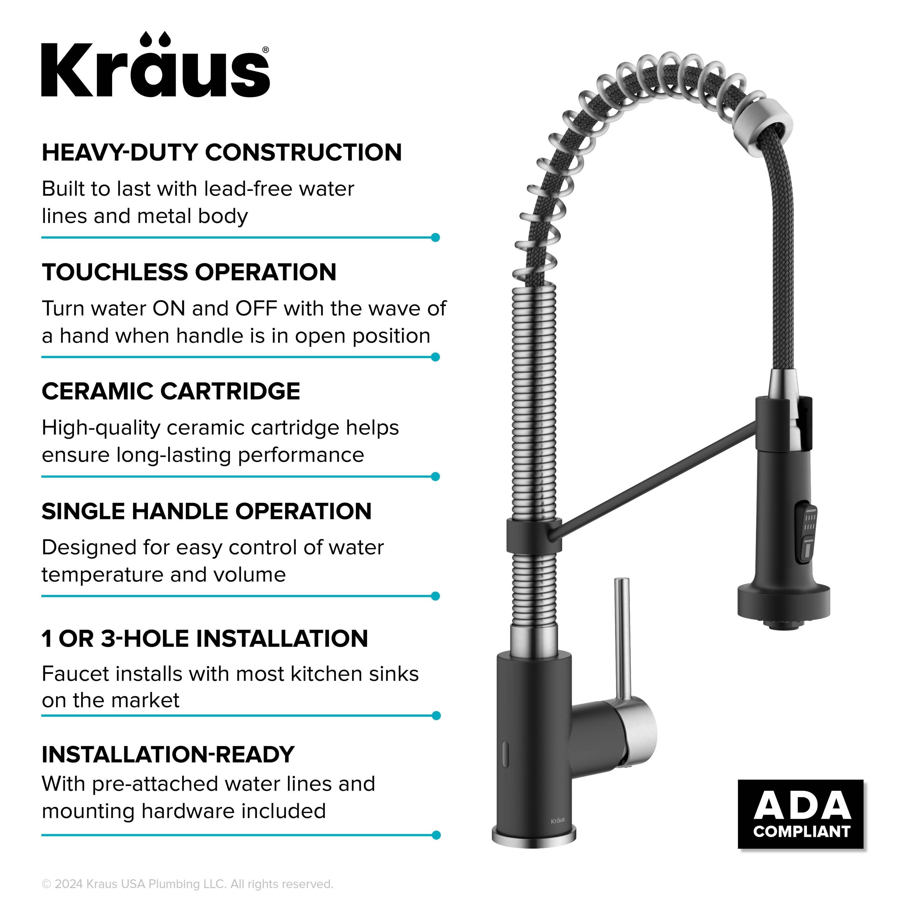 Kraus Bolden Touchless Sensor Commercial Style 2-Function Single Handle Pull-Down Kitchen Faucet