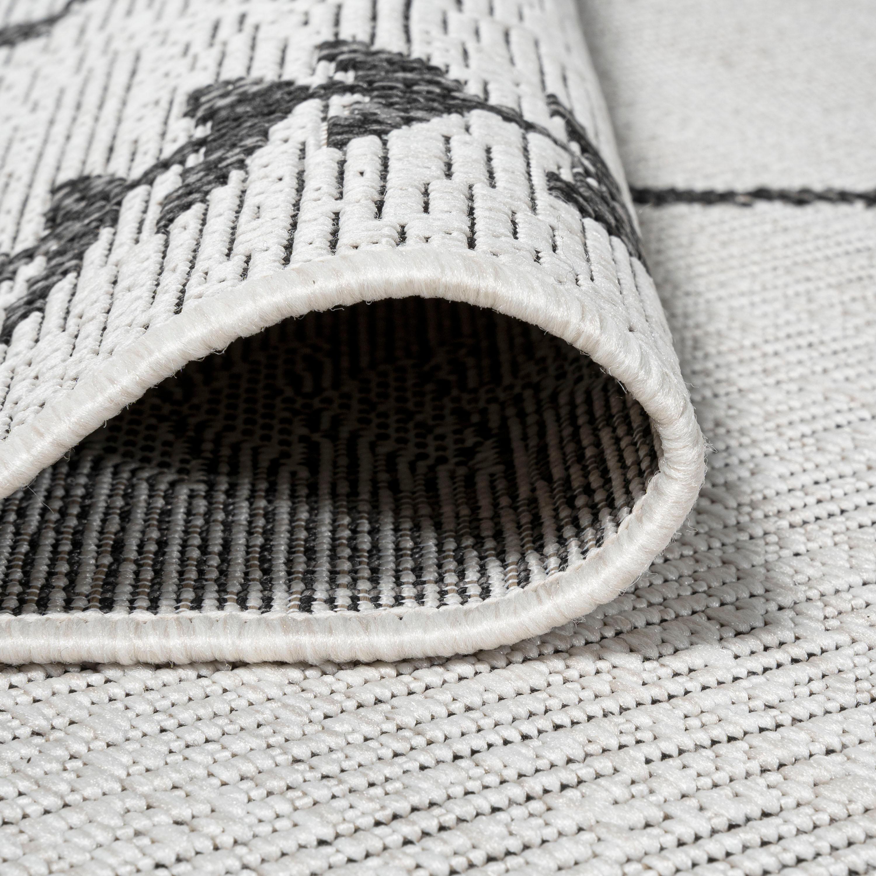3'x5' Derya  Diamond Trellis Indoor/Outdoor Area Rug, Ivory/Black - JONATHAN Y