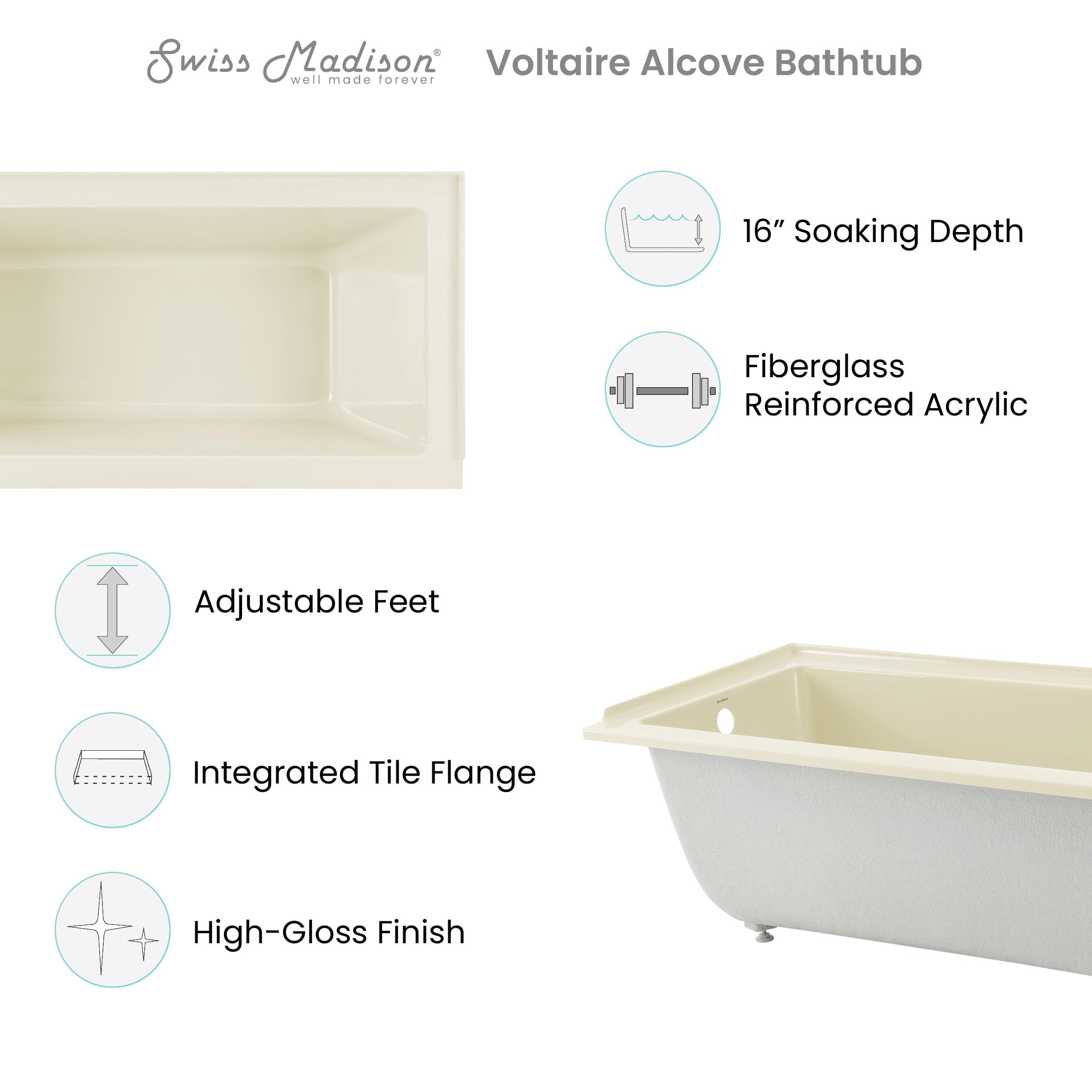 Lausanne 60" X 30" Left-Hand Drain Alcove Bathtub in Bisque