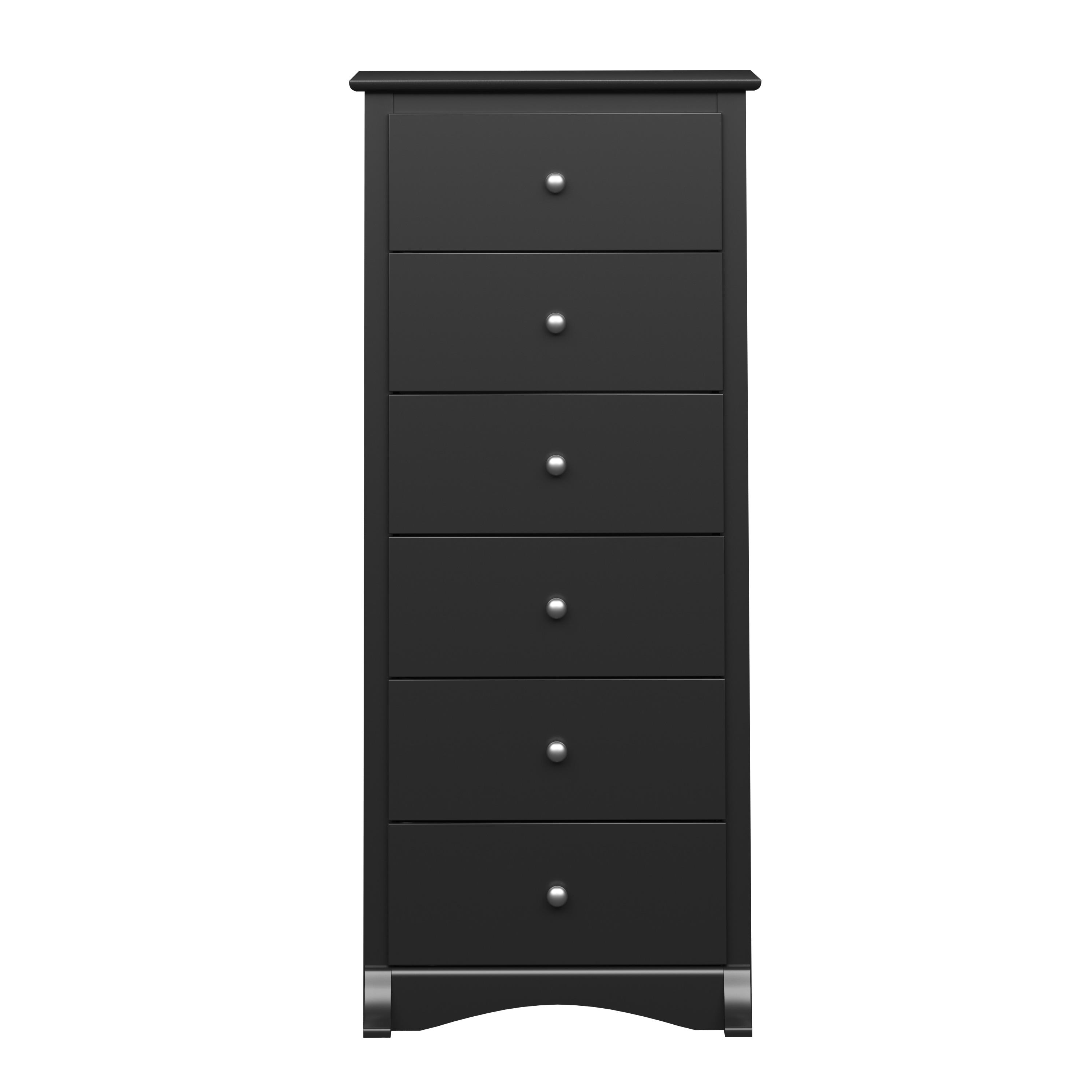 6 Drawer Chest of Drawers Black - Prepac: Tall, Space-Saving Lingerie Storage for Bedroom