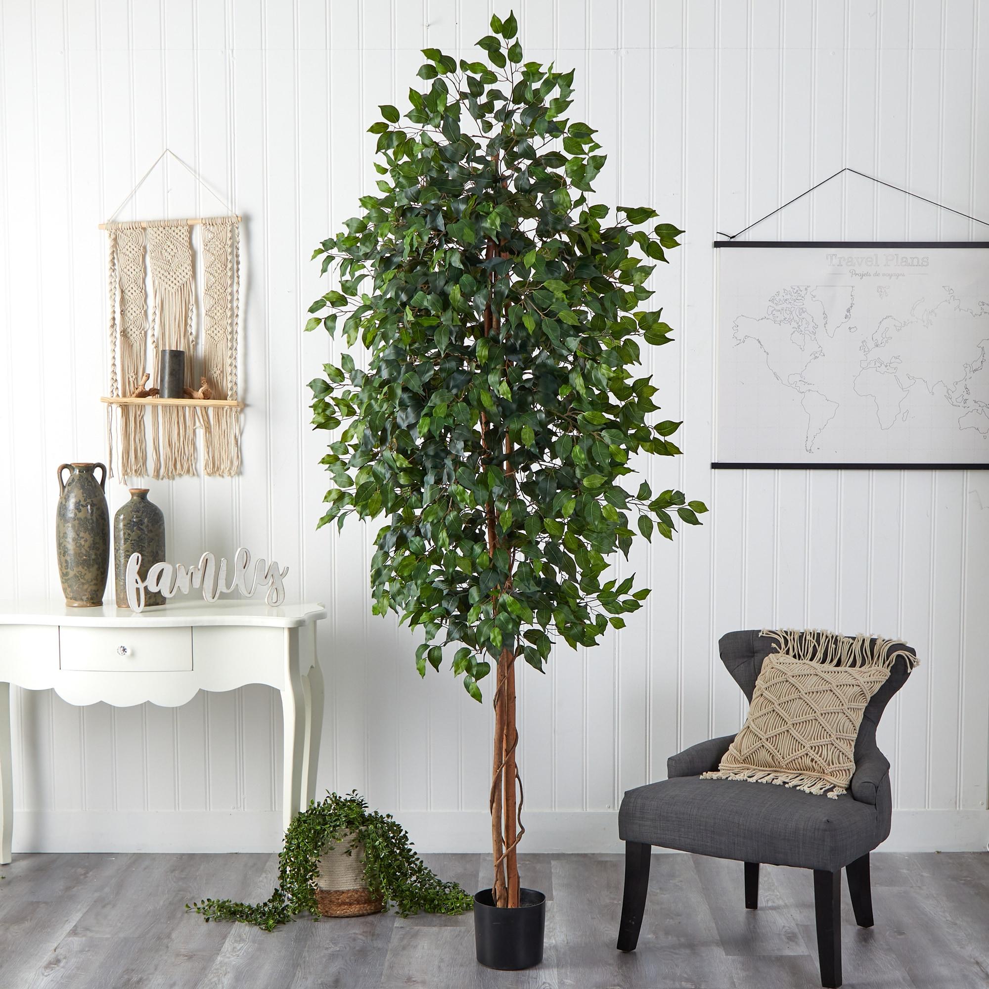 96" Artificial Ficus Tree in Pot Black - Nearly Natural: Indoor, Unlit, No Assembly Required