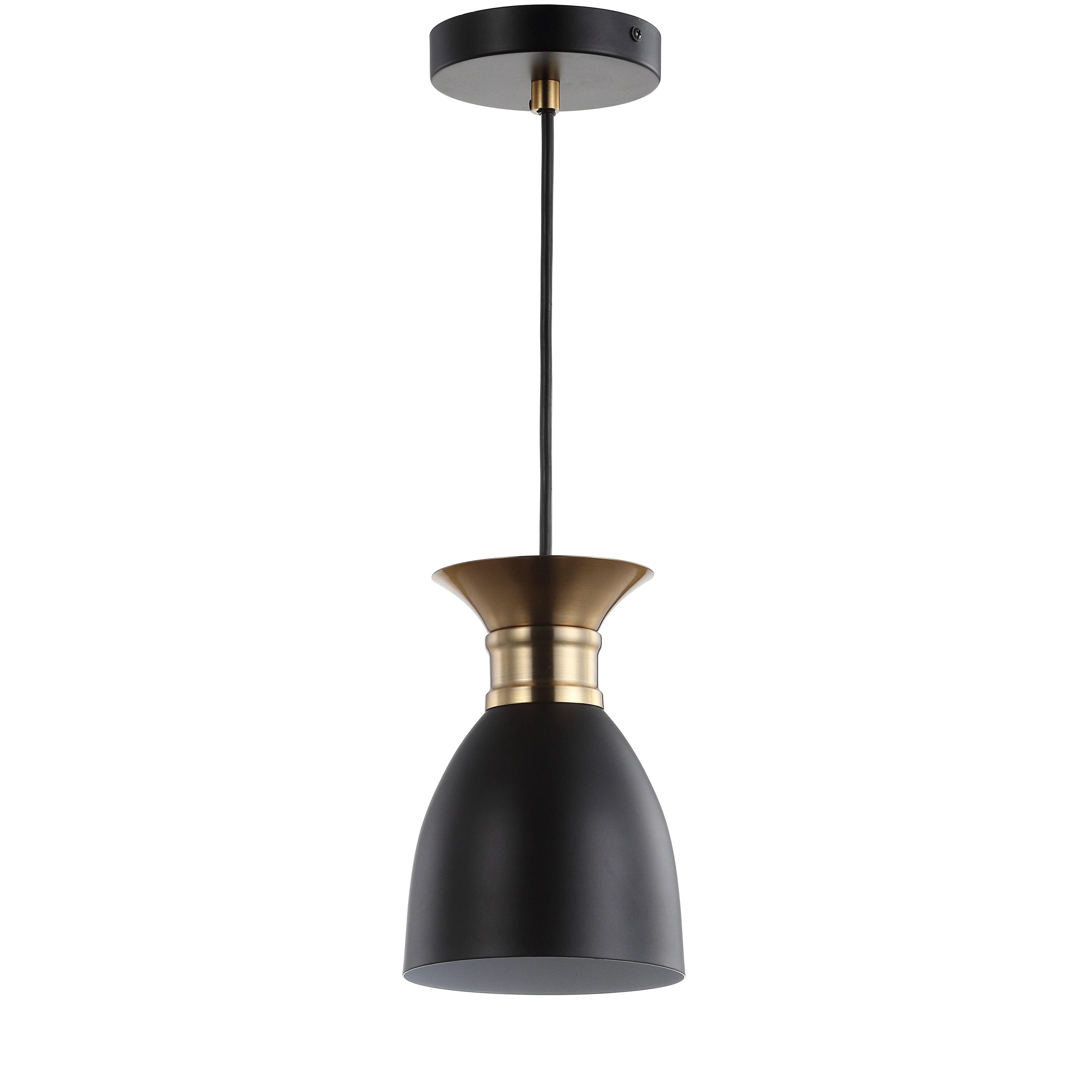 Edison 5.75 in. 1-Light Black/Brass Gold Metal LED Pendant