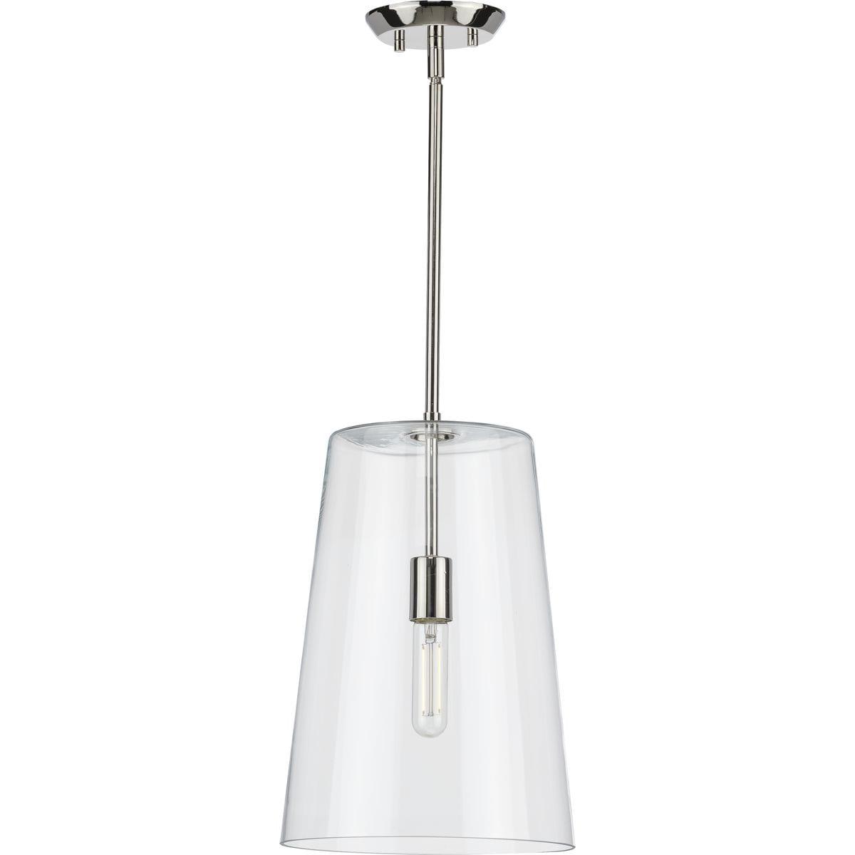 Progress Lighting Clarion 1-Light Pendant, Polished Nickel, Clear Glass Shade