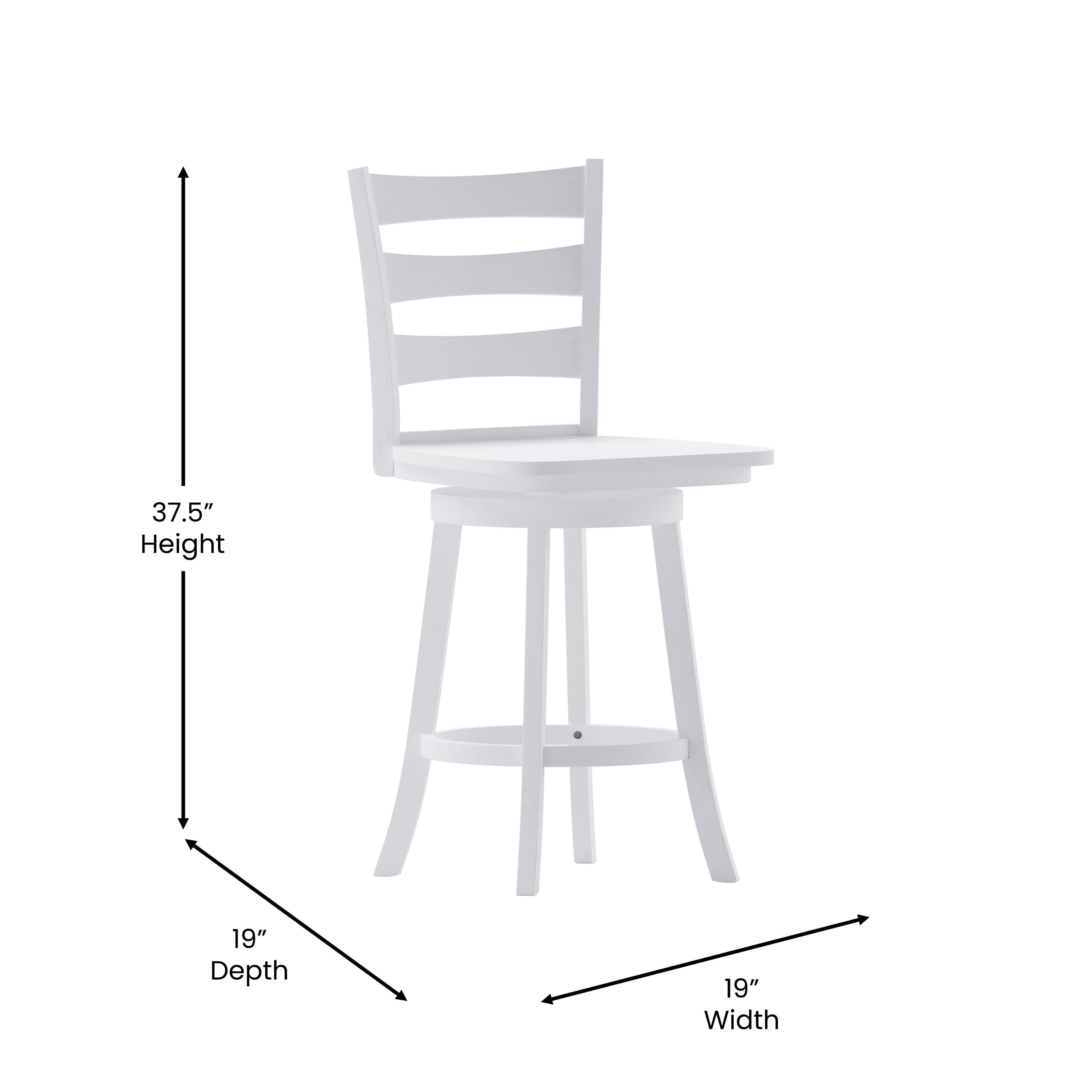 Flash Furniture Liesel Commercial Grade Wooden Classic Ladderback Swivel Counter Height Barstool with Solid Wood Seat, Antique White Wash