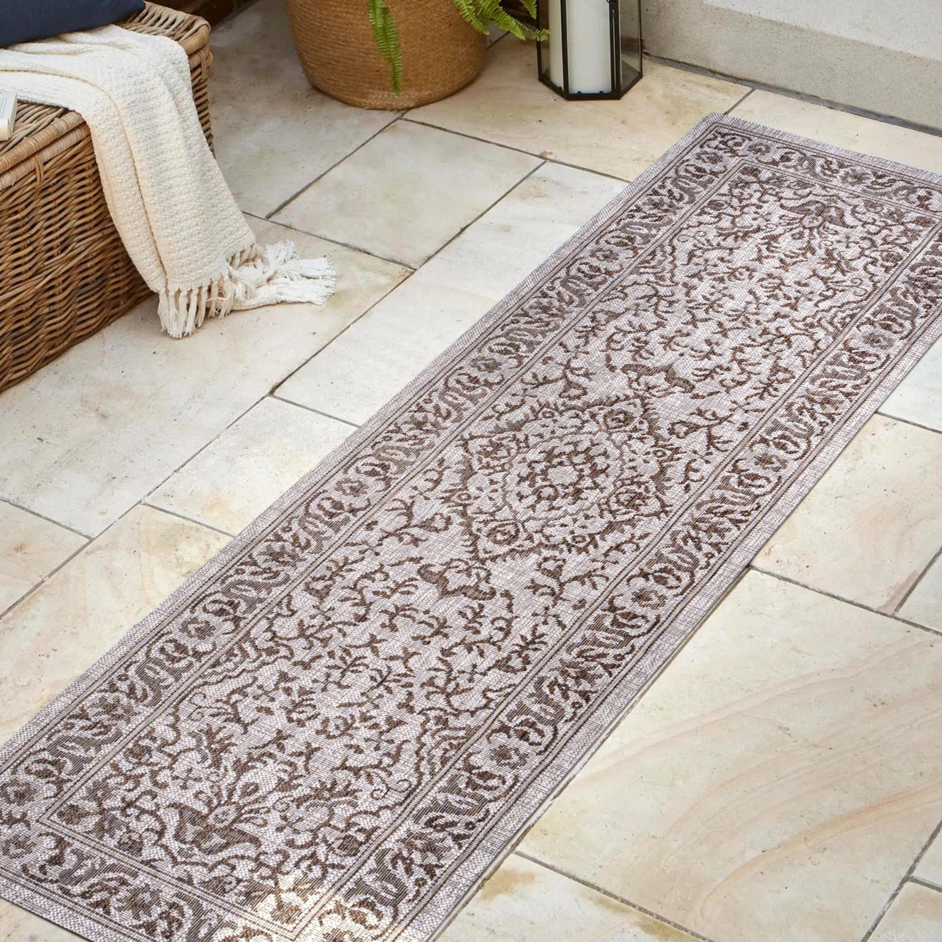 2'x10' Jerash Ornate Medallion Indoor/Outdoor Runner Rug, Brown/Beige - JONATHAN Y