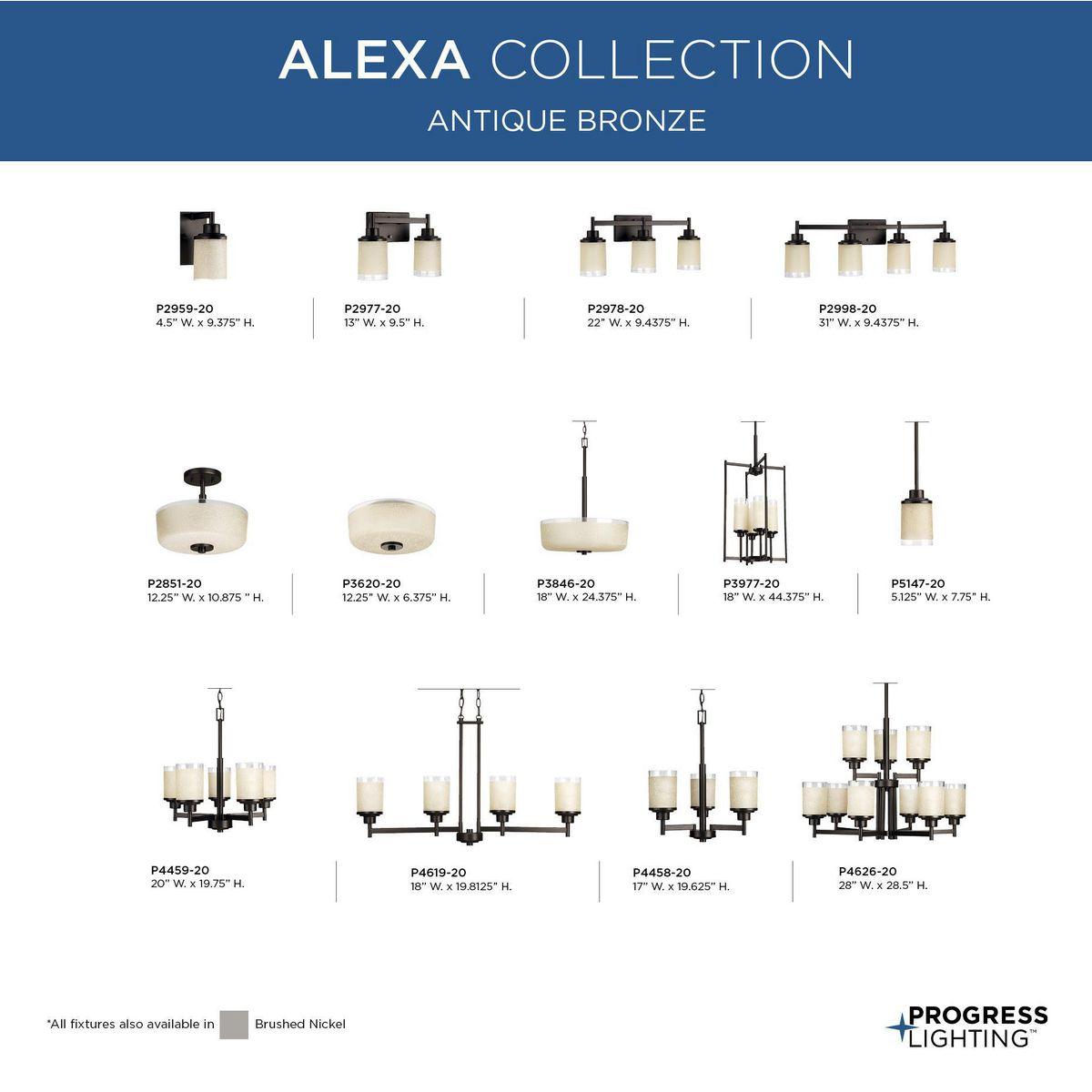 Progress Lighting Alexa Collection 4-Light Bath Fixture, Brushed Nickel, White Linen Glass Shade