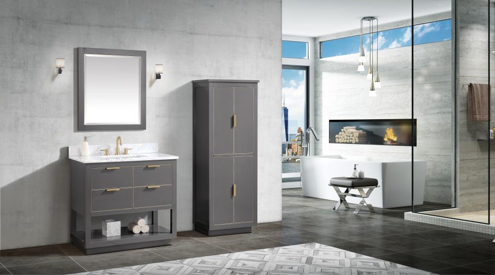 Allie Twilight Gray Solid Wood 36" Vanity with Matte Gold Trim