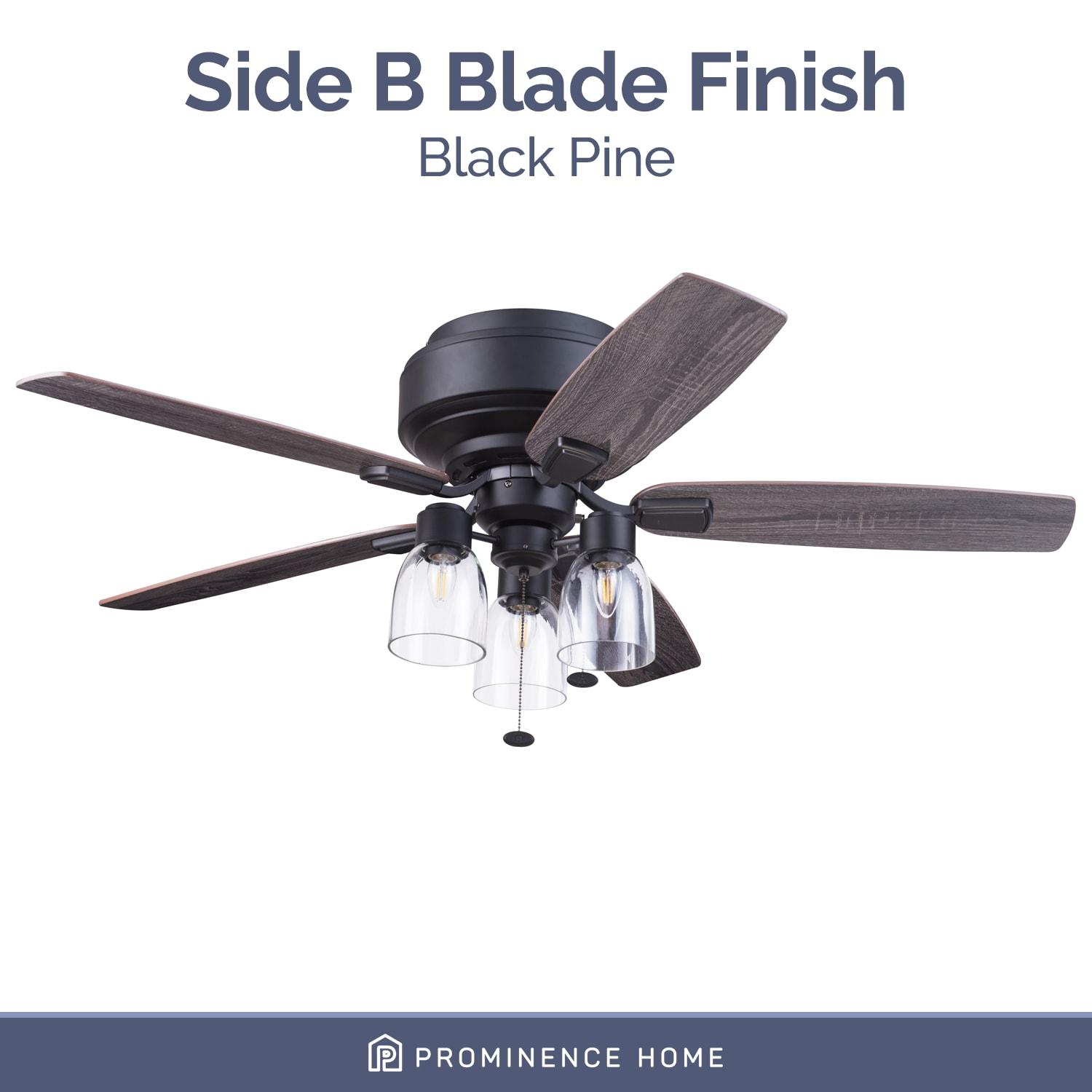 Prominence Home Magonia 52-in Flush Mount Matte Black with Black Pine/Rough Pine Blades Ceiling Fan With Light ( 5 -Blade )