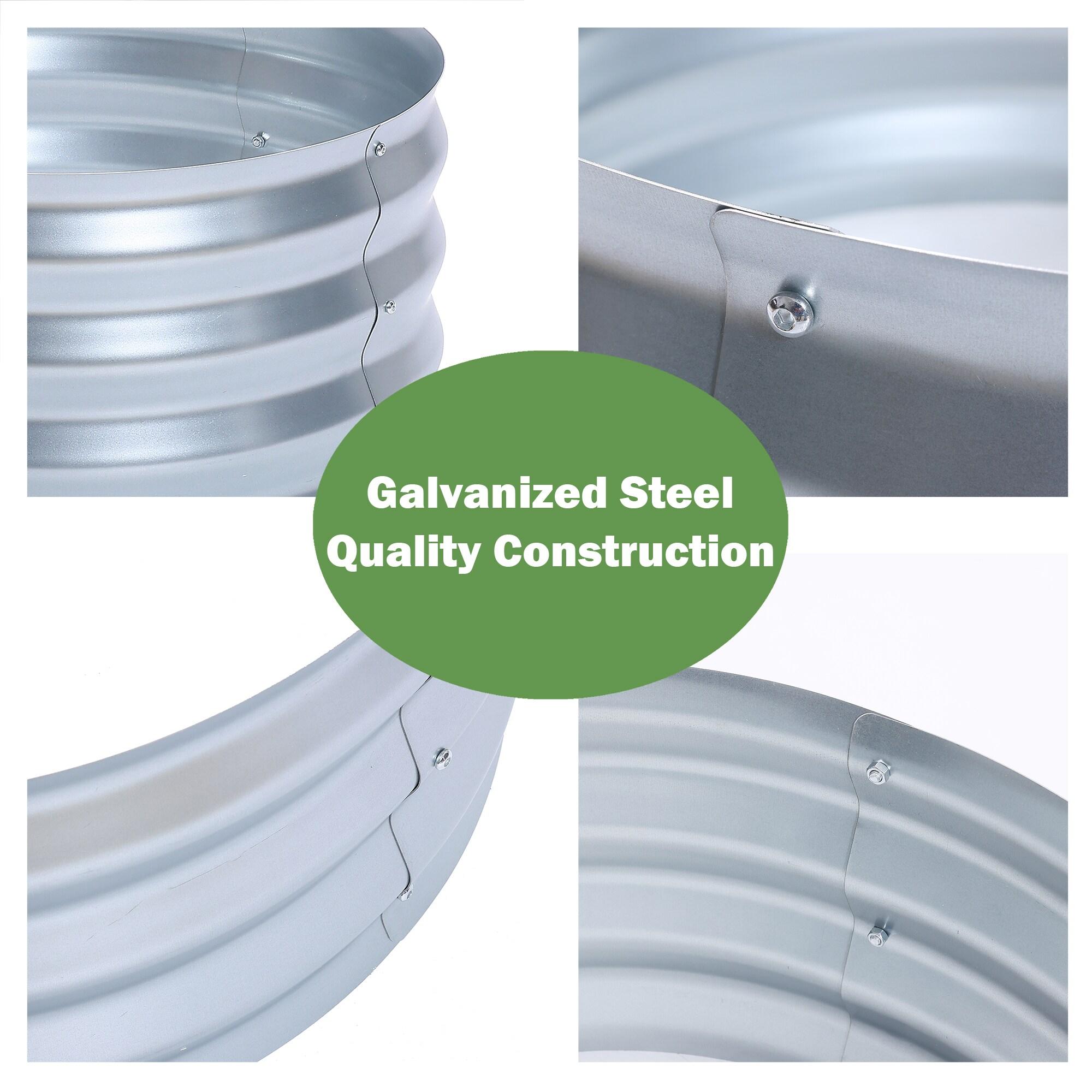 LuxenHome 2ft Round Galvanized Metal Raised Garden Bed Planter Silver