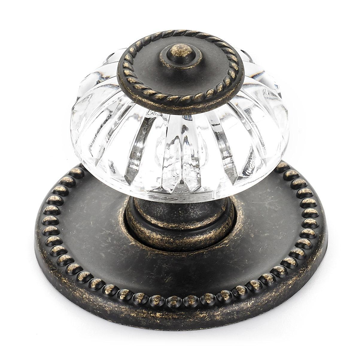 Clear Acrylic and Burnished Brass Round Cabinet Knob with Mounting Hardware