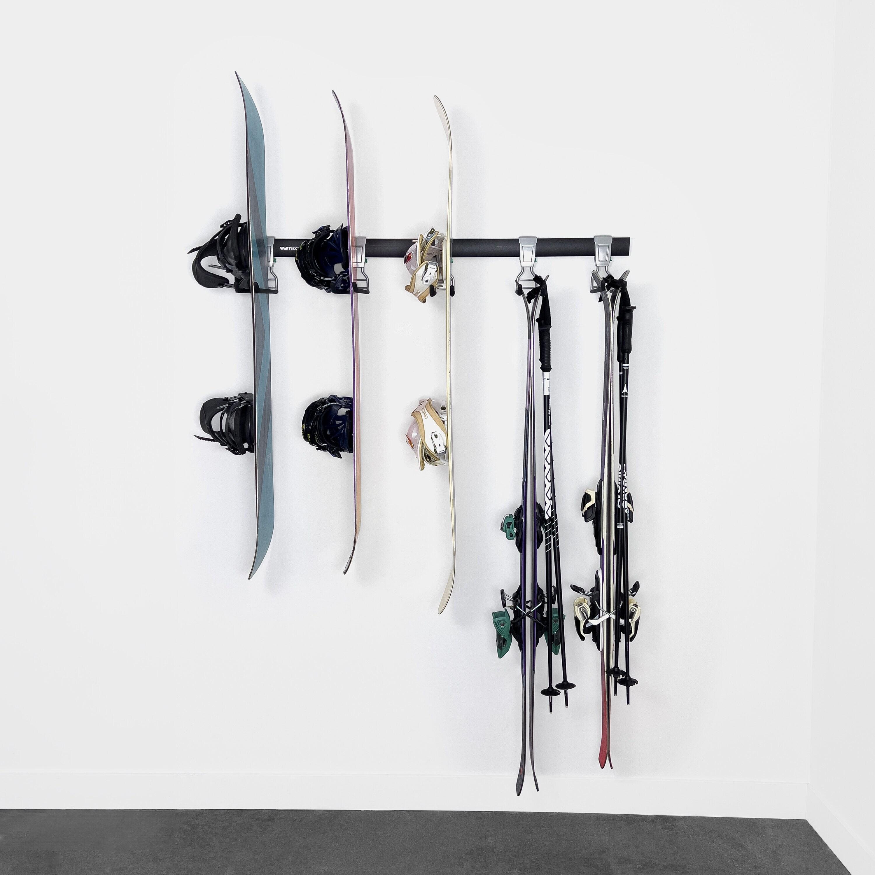 SafeRacks Wall Mounted Ski/Snowboard Rack - Includes 5 Storage Hooks - 500lb Max Capacity