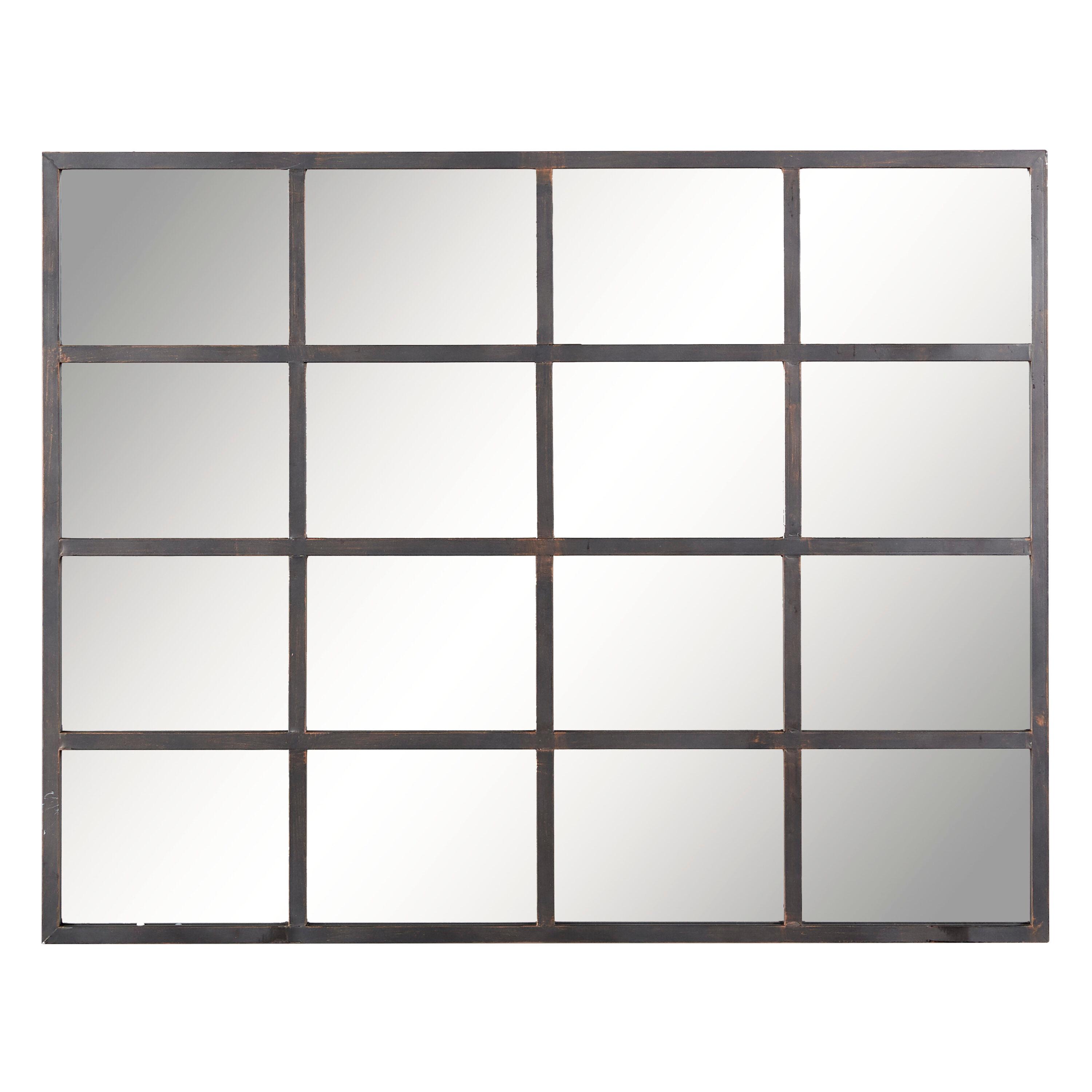 Glass Window Pane Inspired Wall Mirror Black - Olivia & May: Industrial Style, 45x35.38", Iron Frame