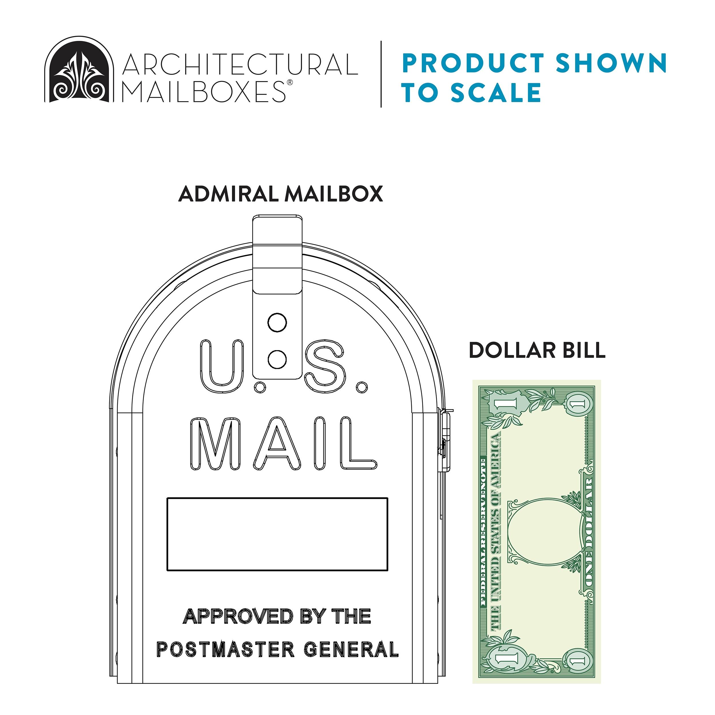 Architectural Mailboxes Admiral™ Rust-Proof Aluminum Metal Post Mounted Mail Box for Outside, White, Medium Curbside Mailbox, USPS Approved for Residential Delivery