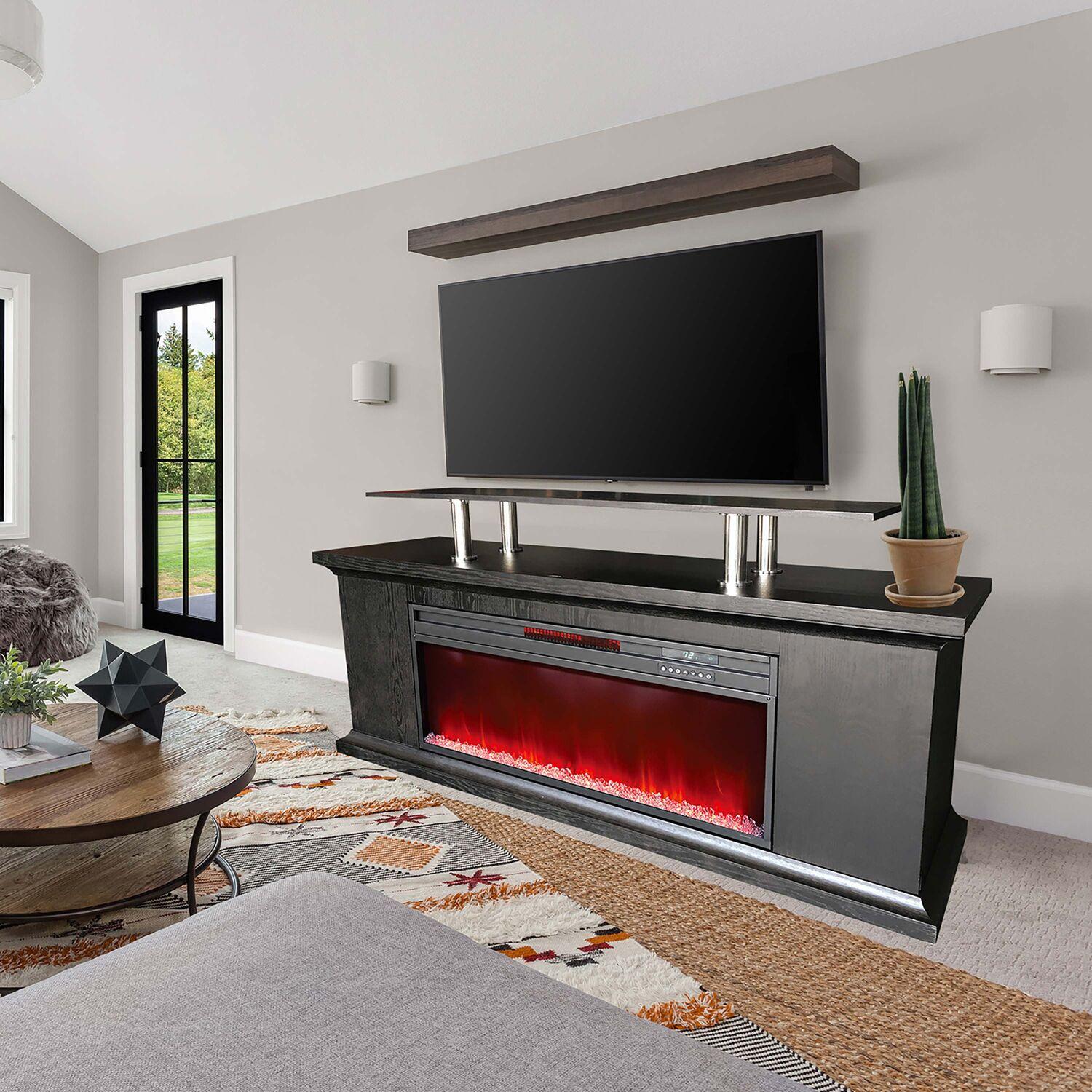Lifesmart TV Stand for TVs up to 72" with Electric Fireplace Included