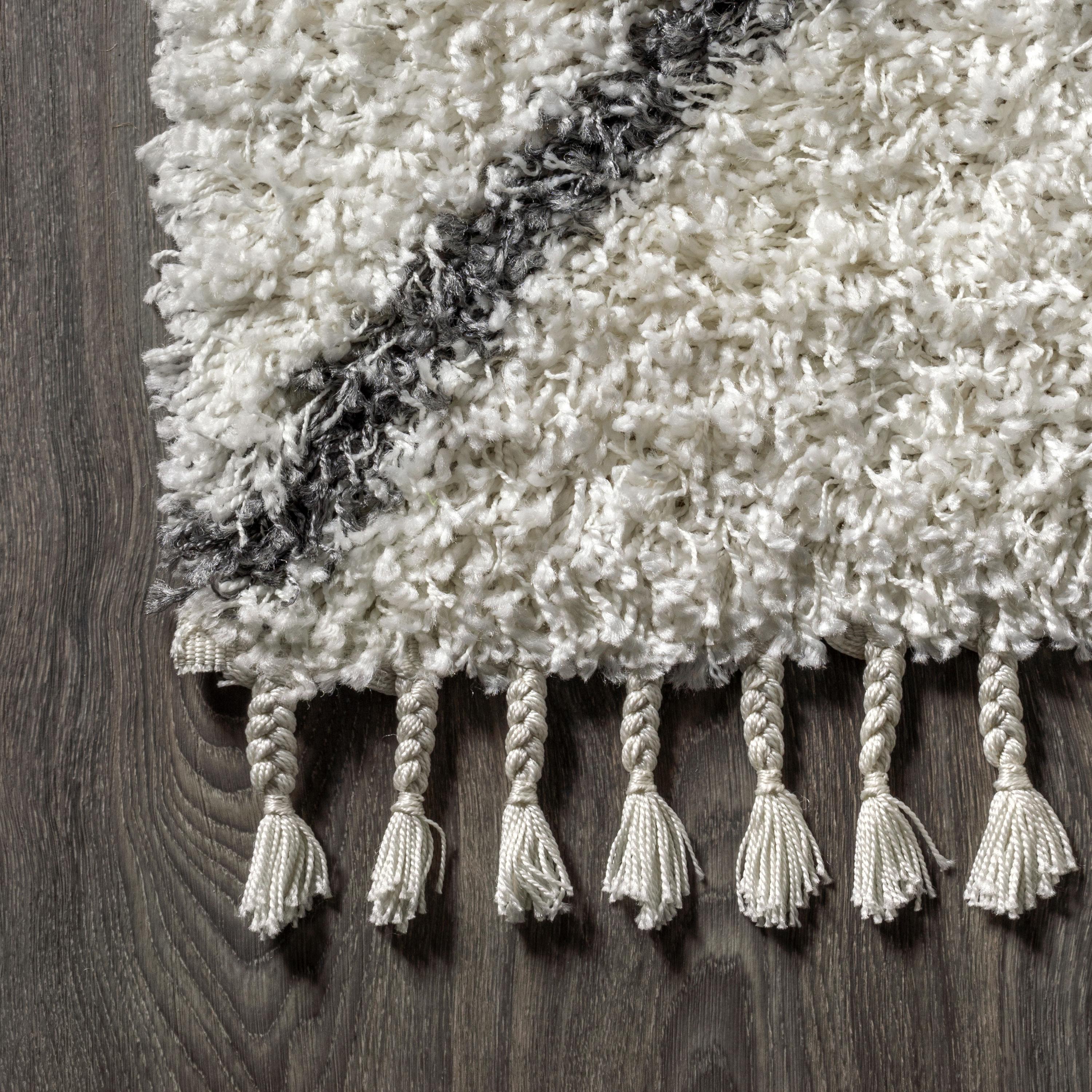 3'x5' Mercer Shag Plush Tassel Moroccan Diamond Area Rug, Cream/Grey - JONATHAN Y